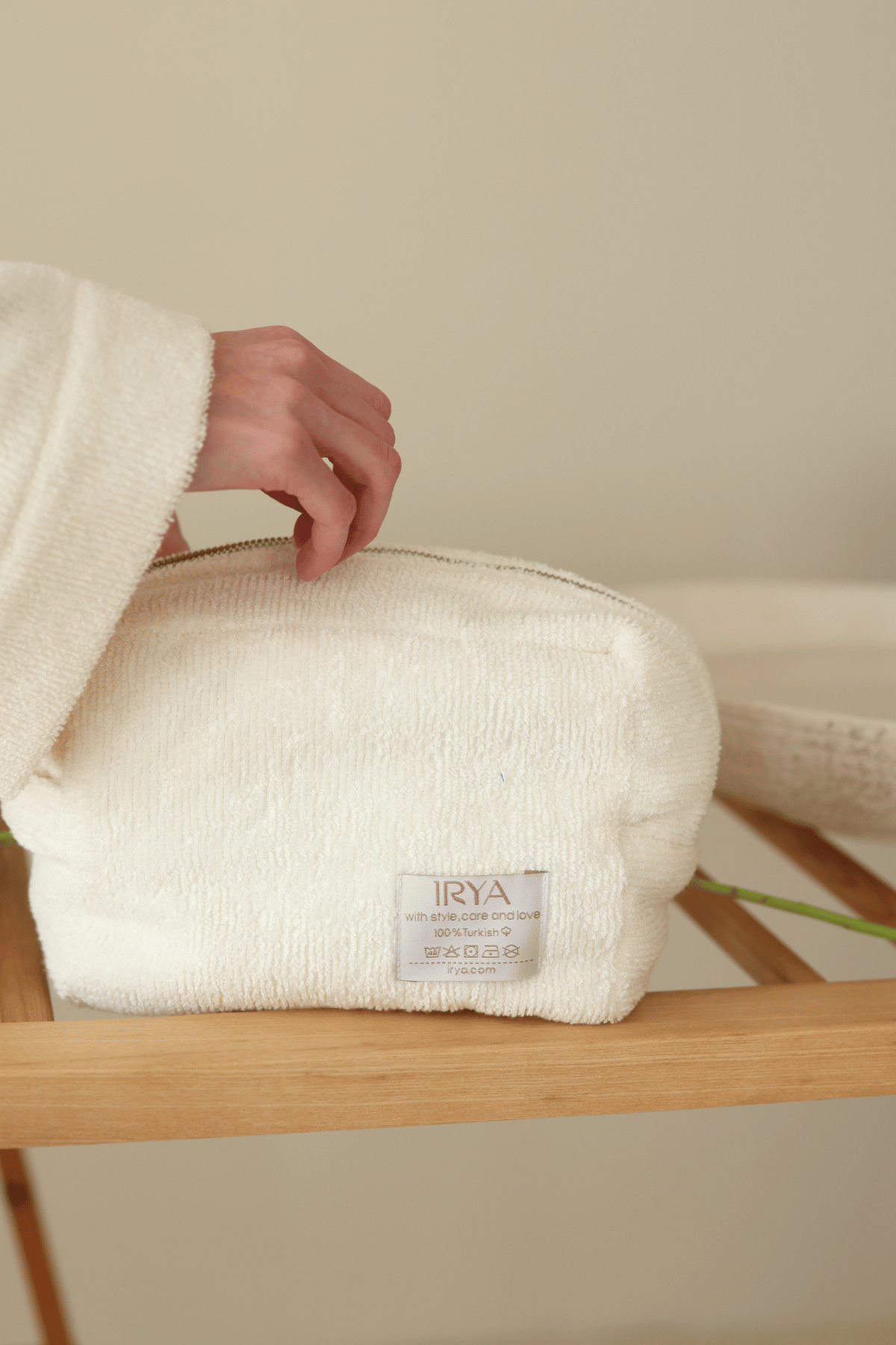 İRYA-Solena %100 Pamuk Havlu Bakım çantası Ekru-Makyaj Çantası-1-Milagron.com