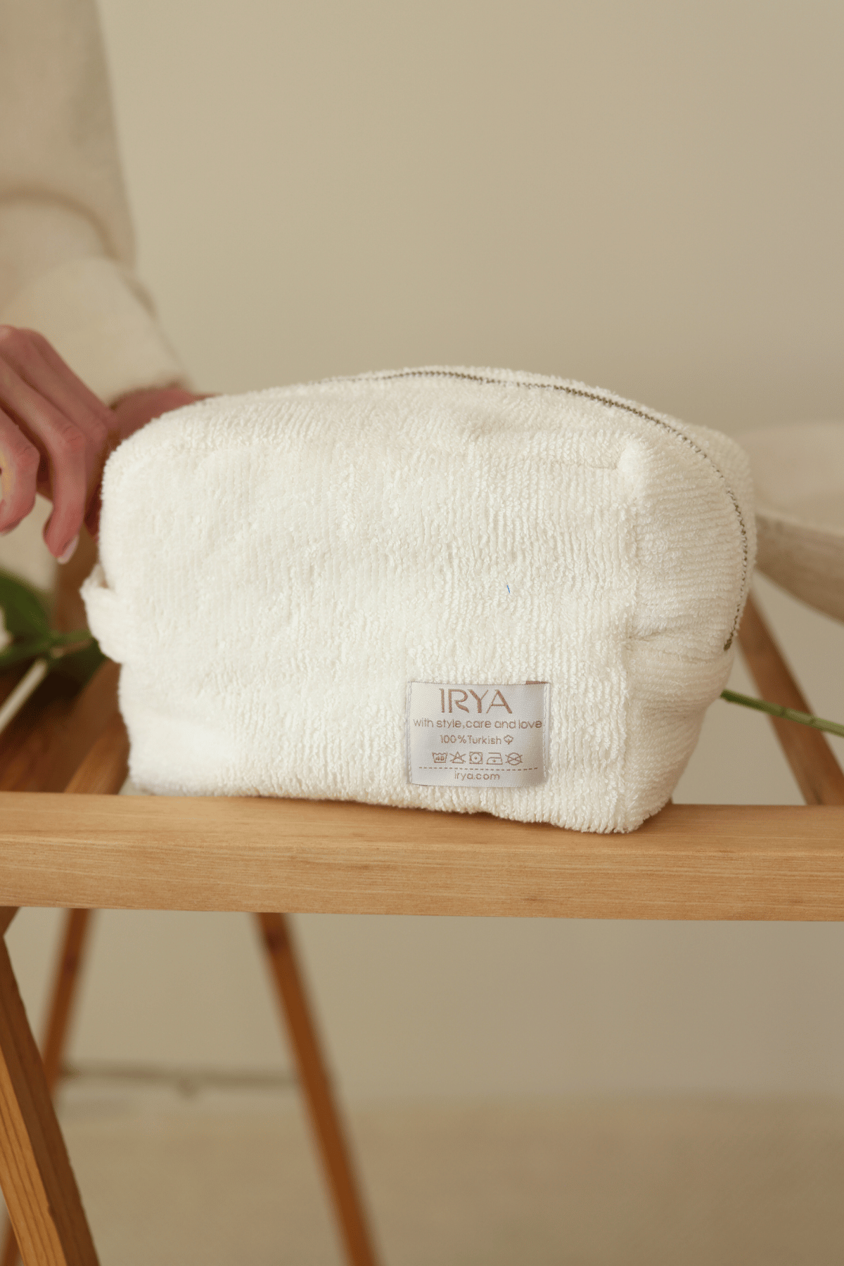 İRYA-Solena %100 Pamuk Havlu Bakım çantası Ekru-Makyaj Çantası-2-Milagron.com