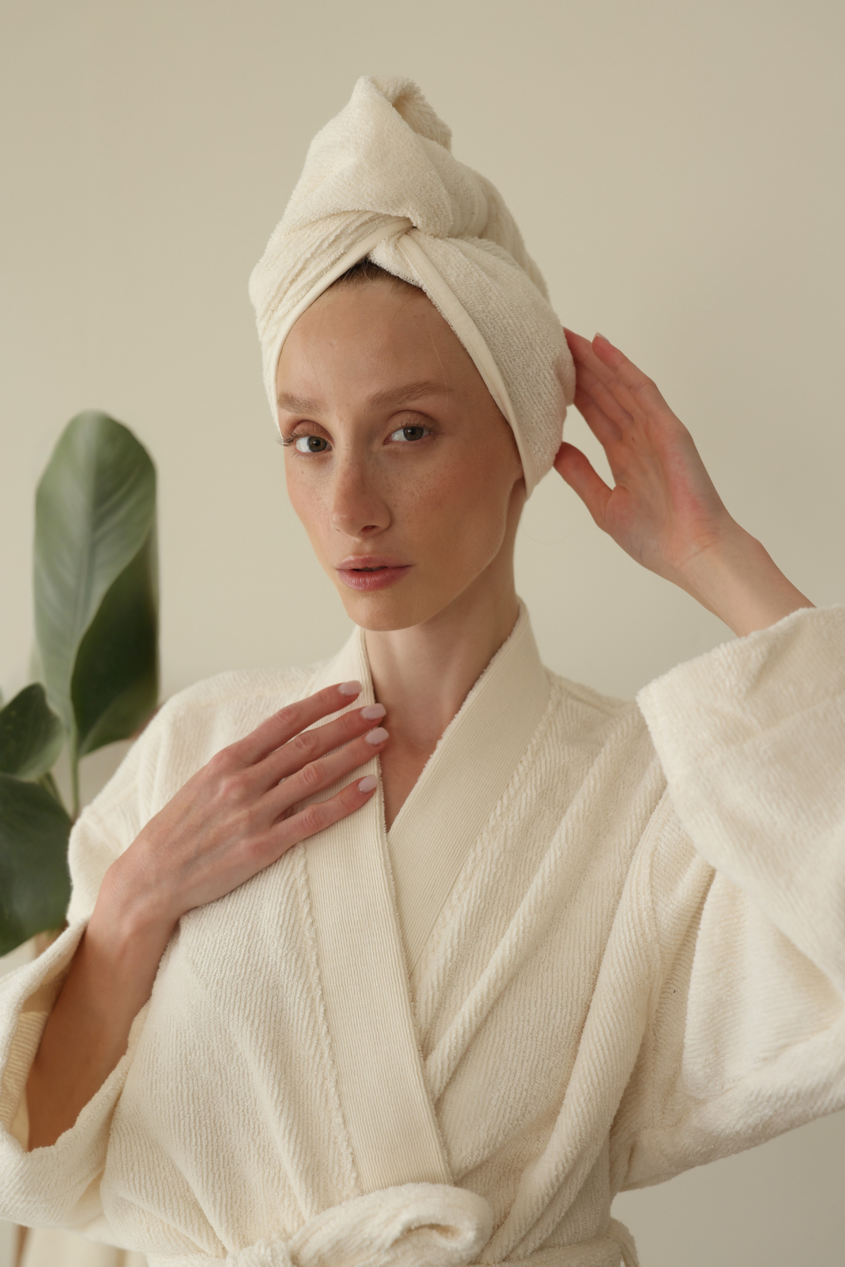 Irya-Solena %100 Pamuk Kadın Bornoz Ekru-Bornoz-2-Milagron.com