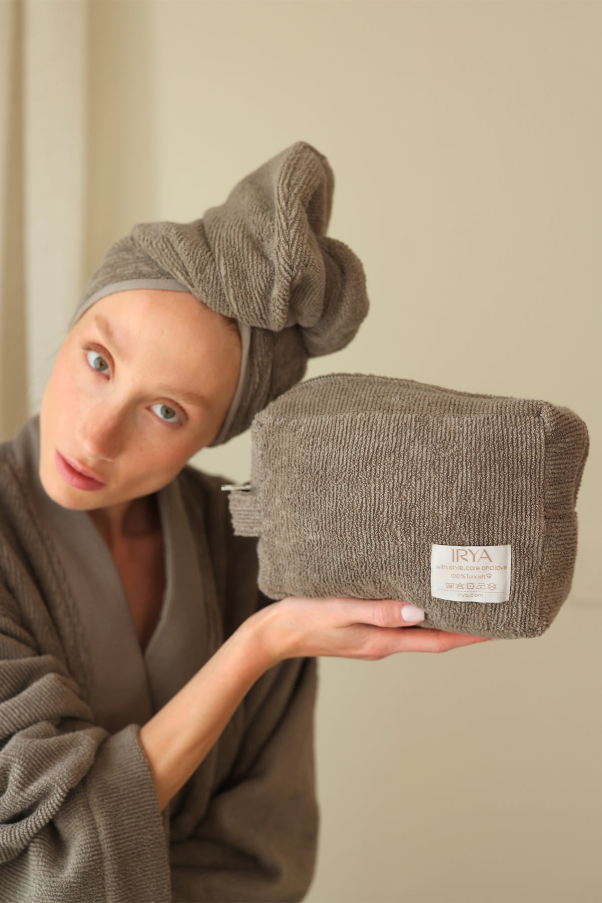 Irya-Solena %100 Pamuk Kadın Bornoz Gri-Bornoz-7-Milagron.com