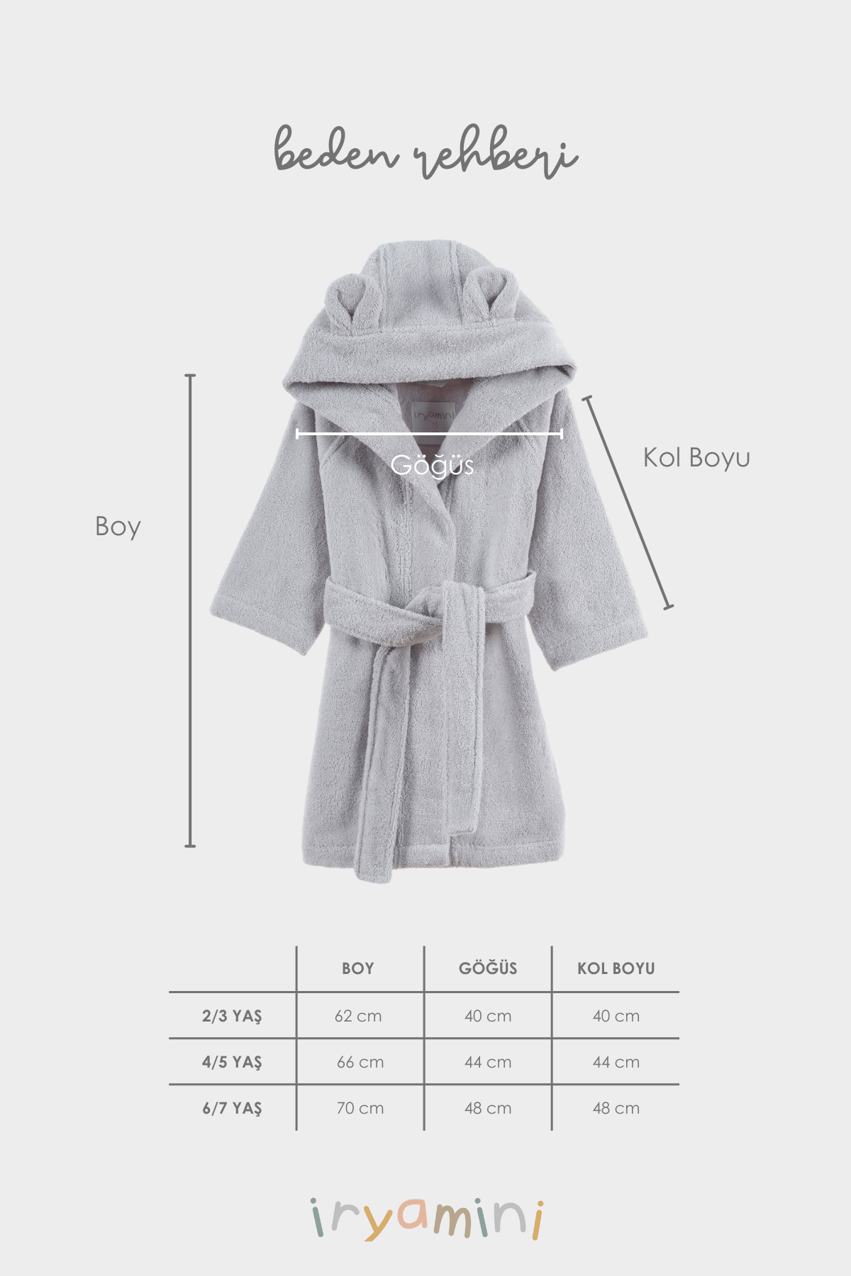 Irya-Tiny Bear Organik Pamuk Çocuk Bornoz Gri-Bornoz-6-Milagron.com