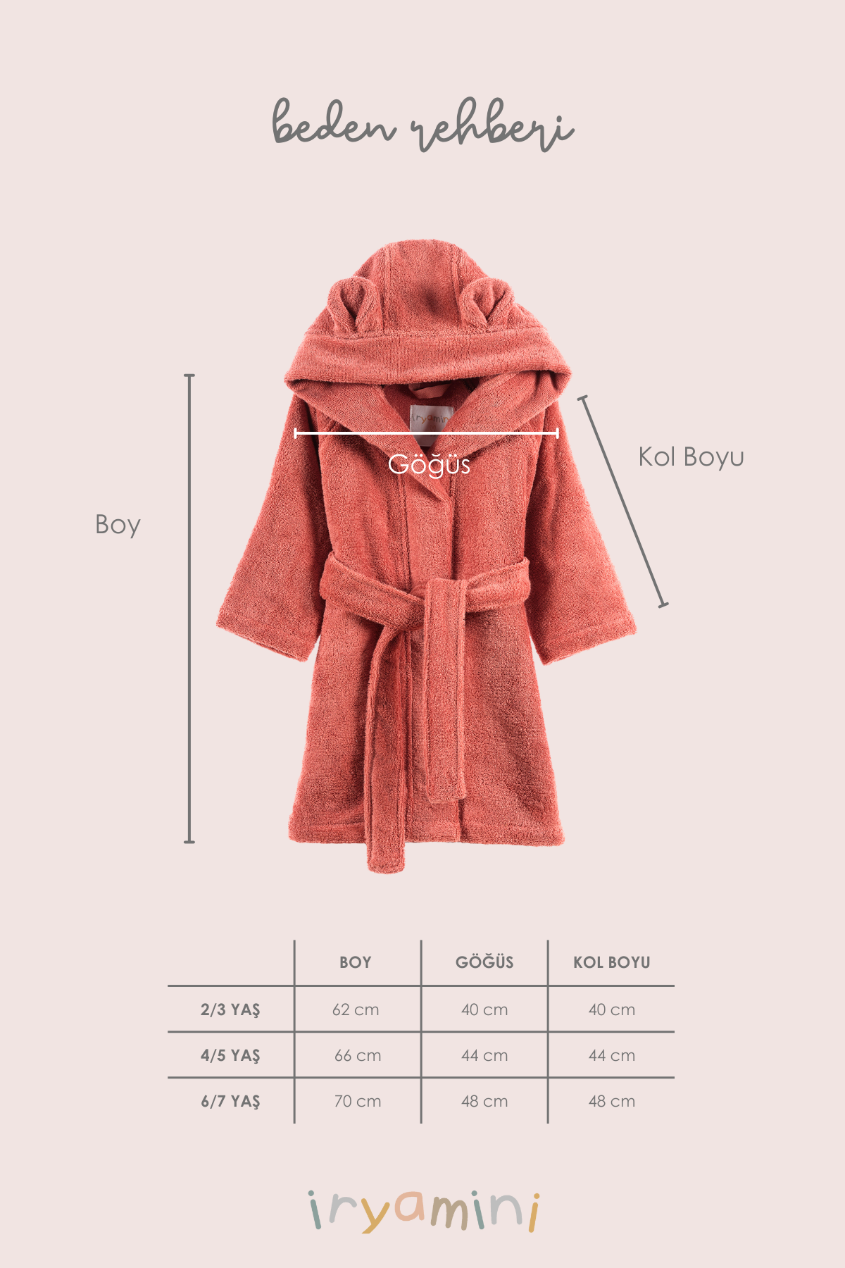 Irya-Tiny Bear Organik Pamuk Çocuk Bornoz Kiremit-Bornoz-7-Milagron.com