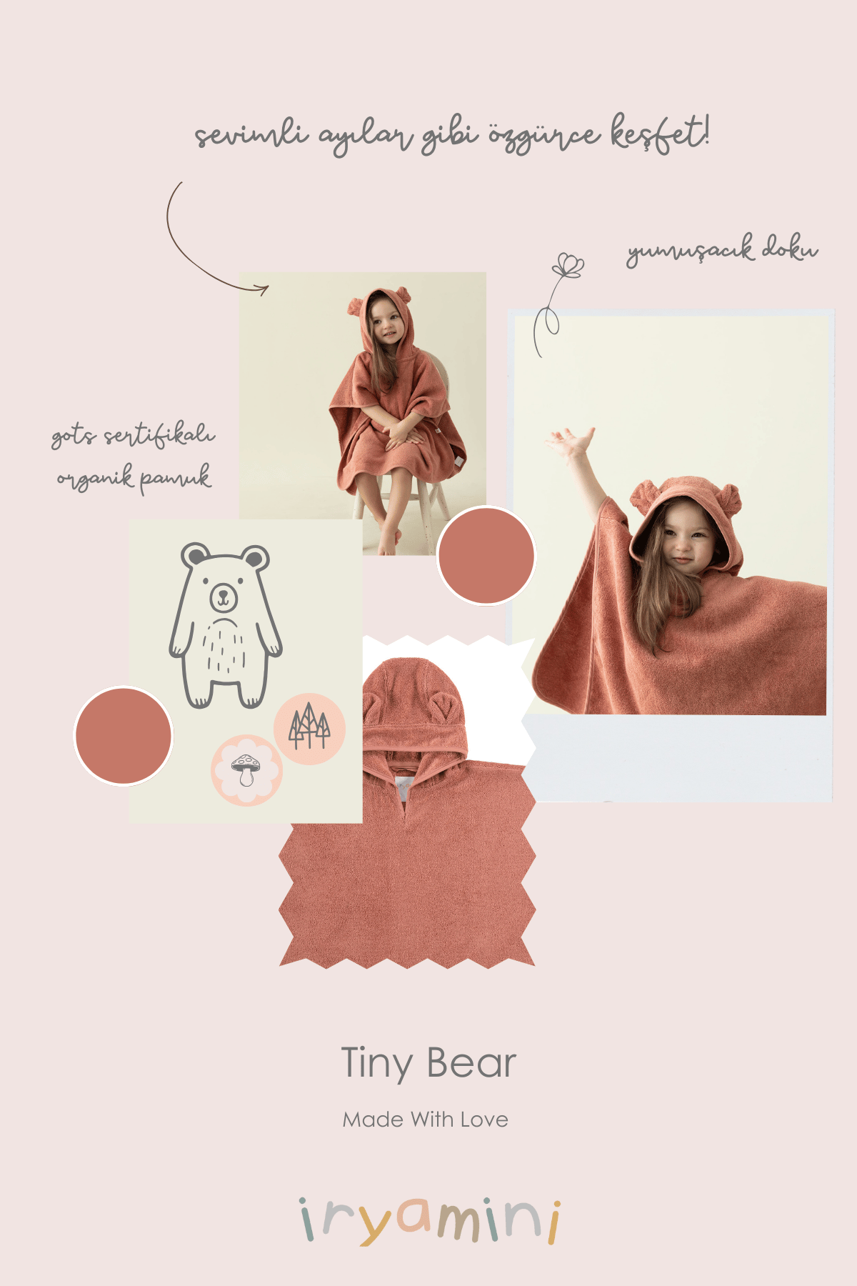 Irya-Tiny Bear Organik Pamuk Çocuk Panço Kiremit-Havlu & Peştamal-4-Milagron.com