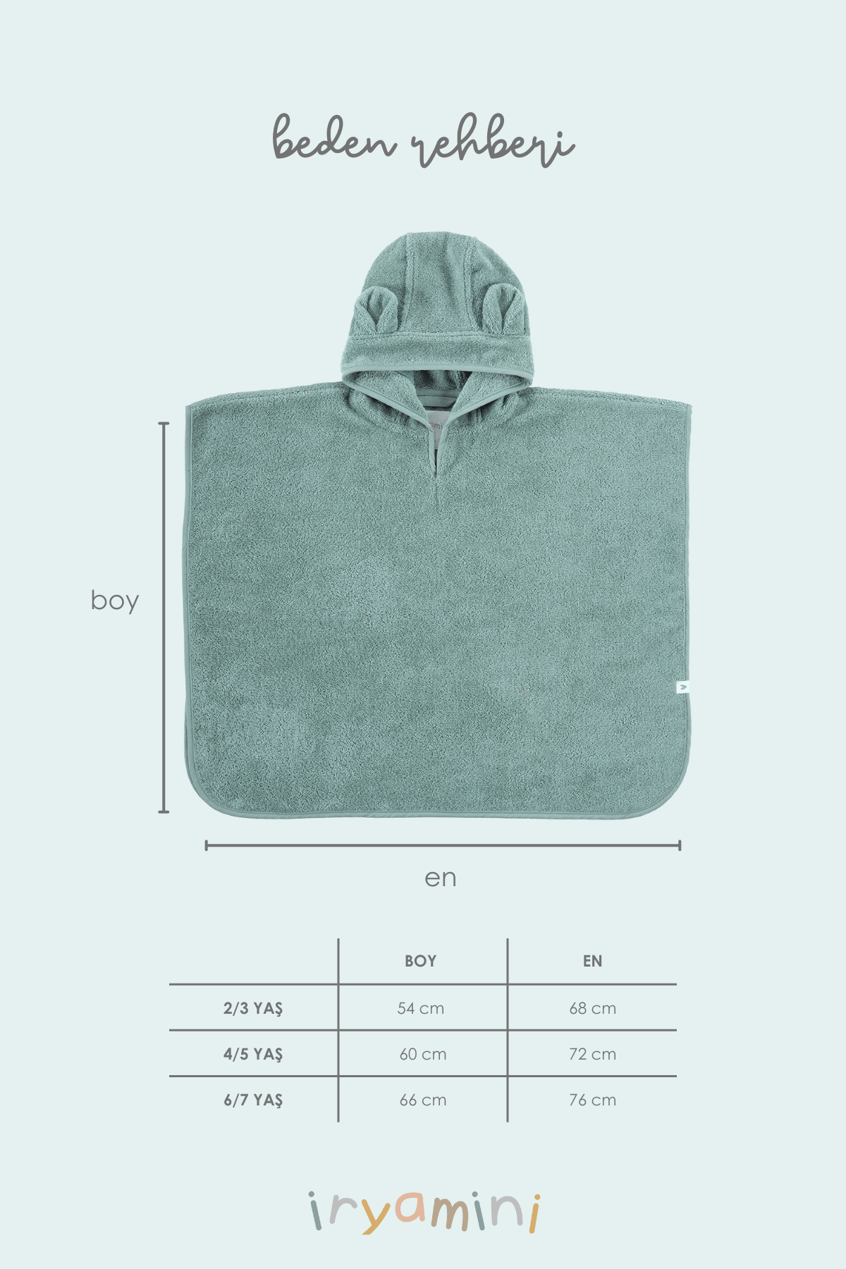 Irya-Tiny Bear Organik Pamuk Çocuk Panço Mint-Havlu & Peştamal-5-Milagron.com
