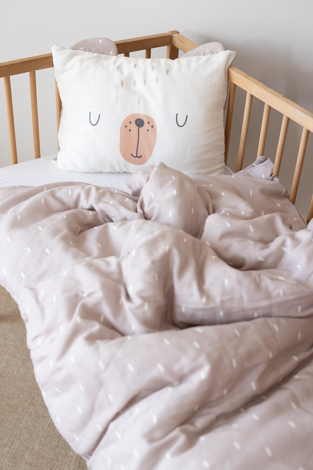 Irya-Tiny Bear Organik Pamuk Müslin Çocuk Nevresim Takımı Bej-Nevresim Takımı-1-Milagron.com