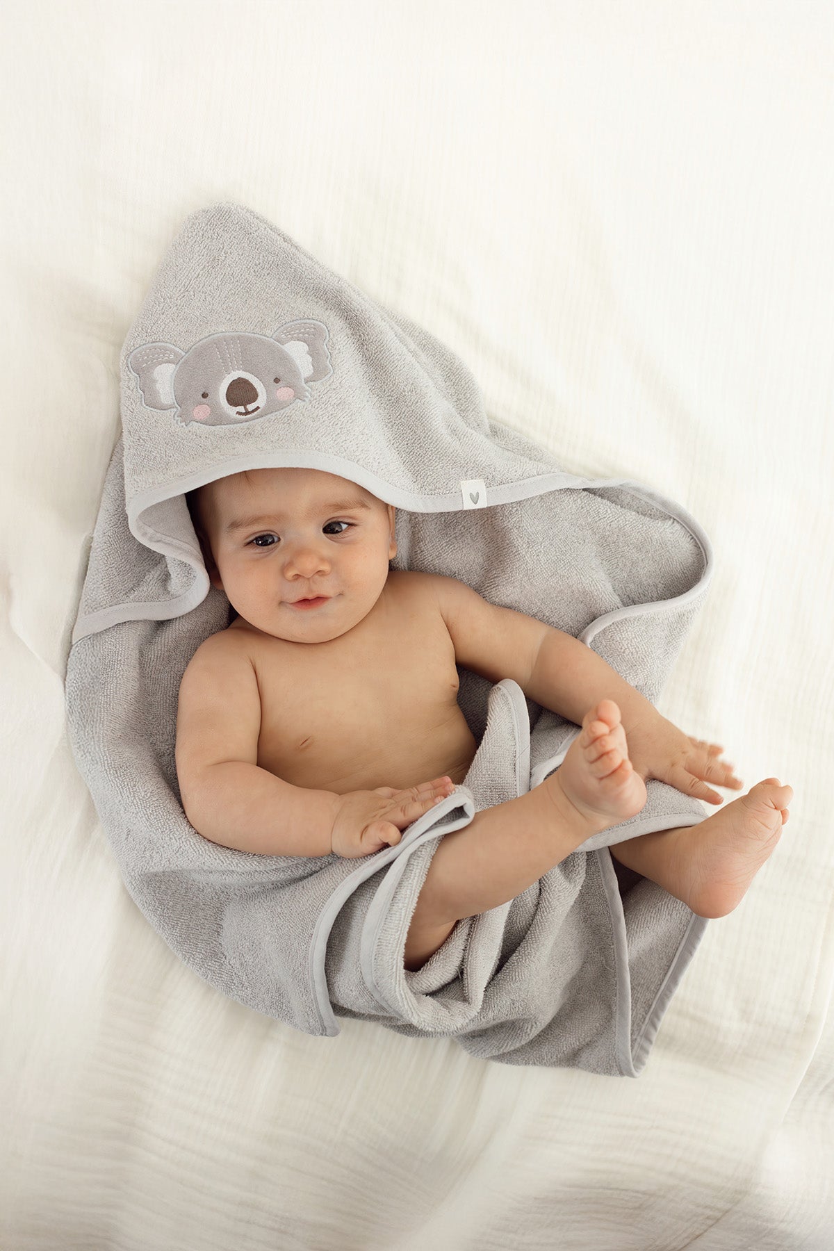 Irya-Tiny Koala Organik Pamuk Nakışlı Bebek Kundak Gri 75x75-Havlu & Peştamal-1-Milagron.com