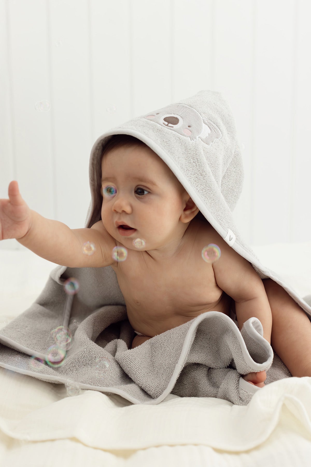 Irya-Tiny Koala Organik Pamuk Nakışlı Bebek Kundak Gri 75x75-Havlu & Peştamal-3-Milagron.com