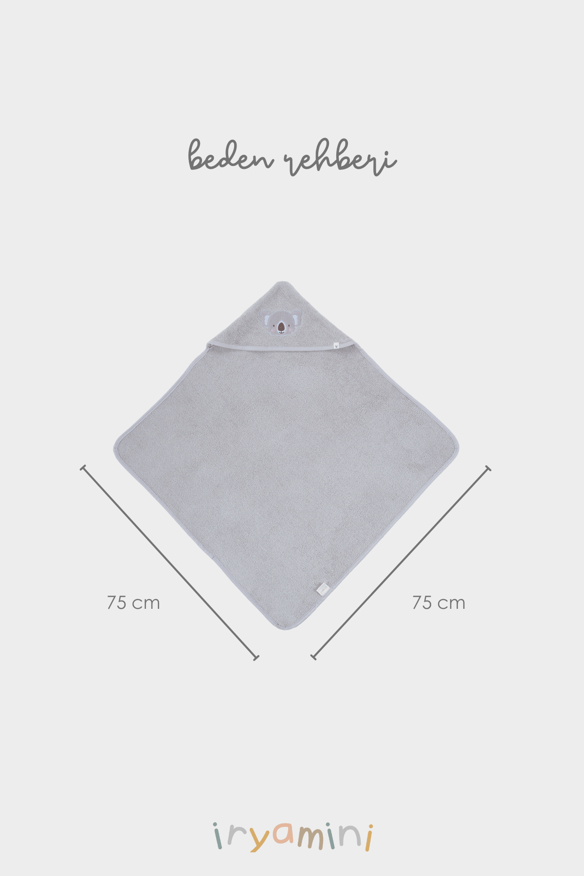 Irya-Tiny Koala Organik Pamuk Nakışlı Bebek Kundak Gri 75x75-Havlu & Peştamal-6-Milagron.com