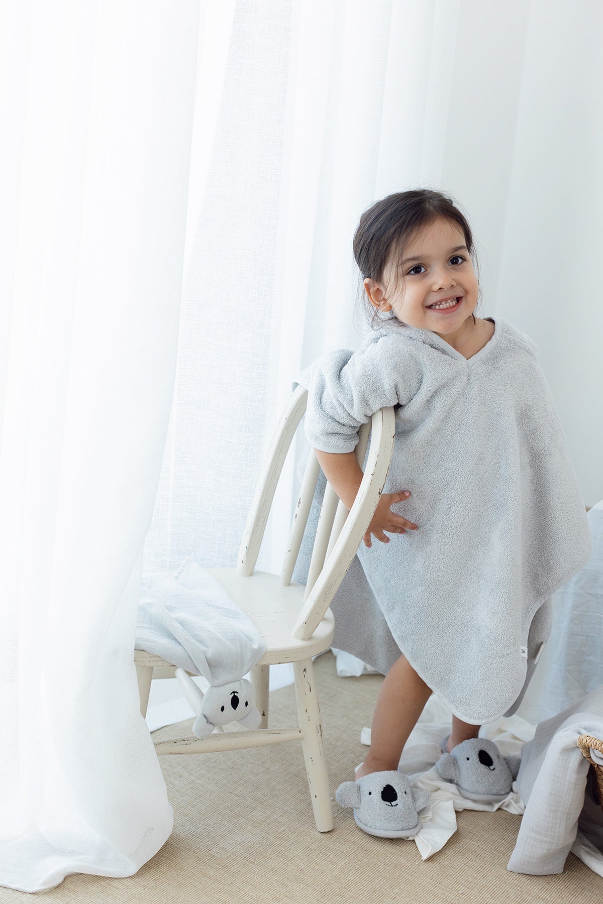 Irya-Tiny Koala Organik Pamuk Nakışlı Çocuk Panço Gri-Havlu & Peştamal-2-Milagron.com