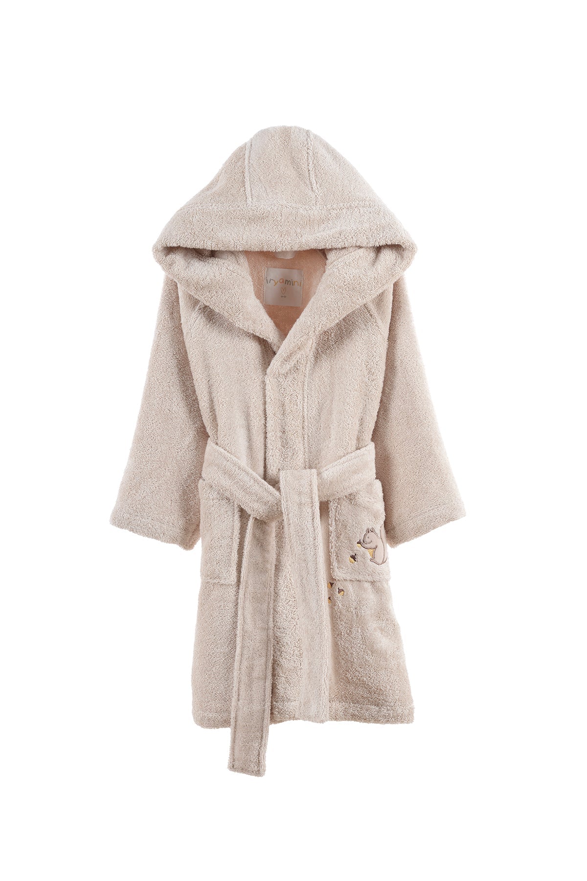 Irya-Tiny Squirrel Organik Pamuk Nakışlı Çocuk Bornoz Bej-Bornoz-2-Milagron.com