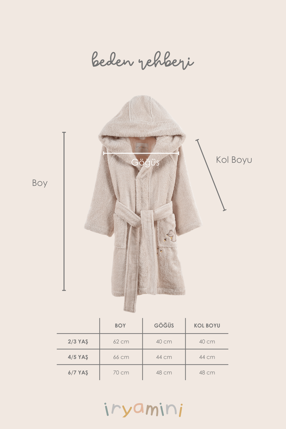 Irya-Tiny Squirrel Organik Pamuk Nakışlı Çocuk Bornoz Bej-Bornoz-7-Milagron.com