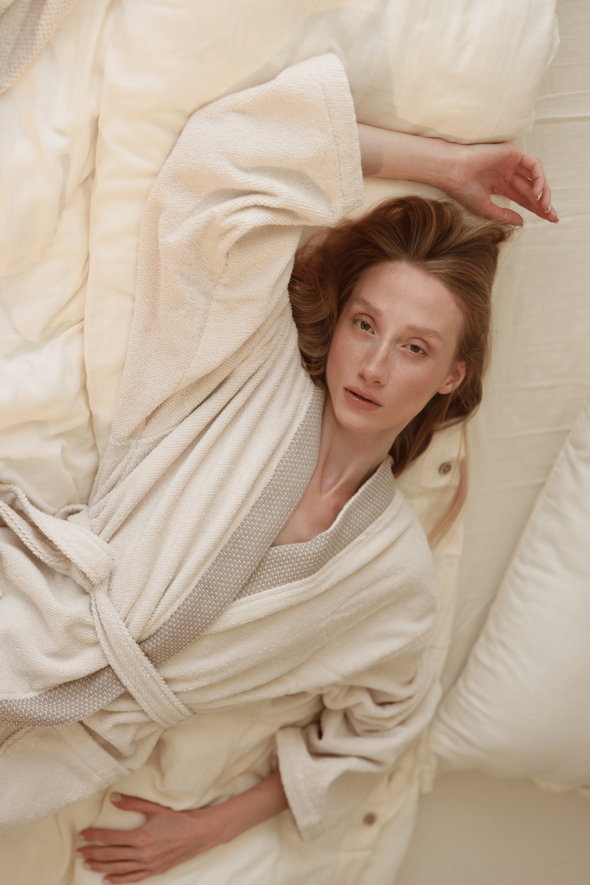 Irya-Travertine %100 Pamuk Kadın Bornoz Açık Bej-Bornoz-4-Milagron.com