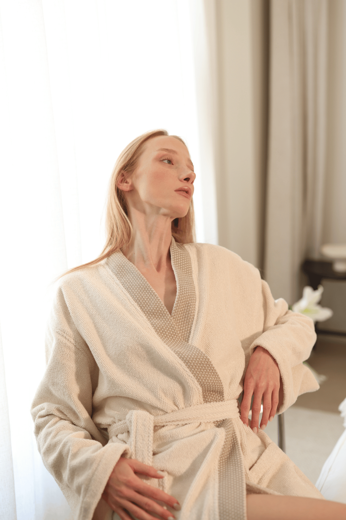 Irya-Travertine %100 Pamuk Kadın Bornoz Açık Bej-Bornoz-8-Milagron.com