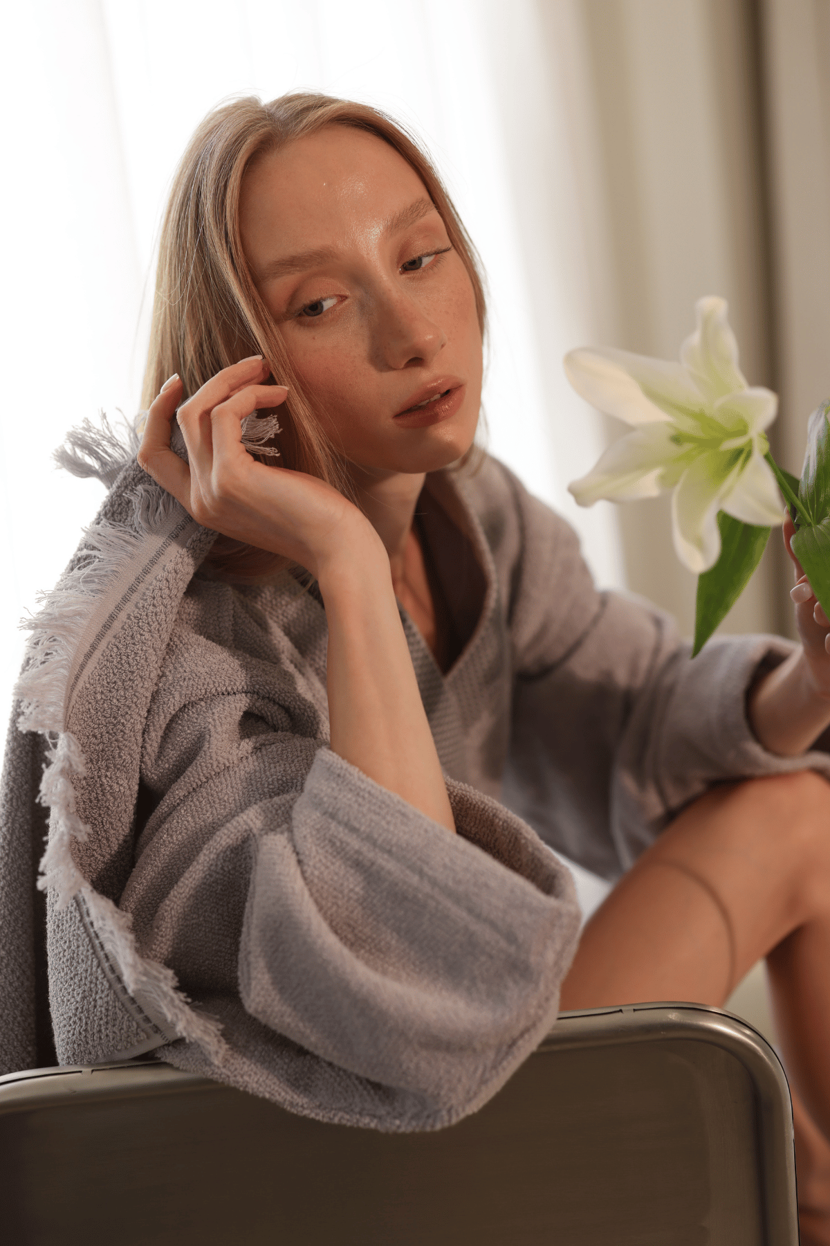 Irya-Travertine %100 Pamuk Kadın Bornoz Gri-Bornoz-10-Milagron.com