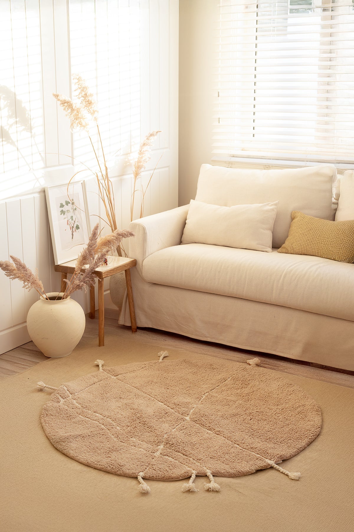 İrya-Travertine Yuvarlak Banyo Paspası %100 Pamuk 100x100 Kahverengi-Banyo Paspası-3-Milagron.com