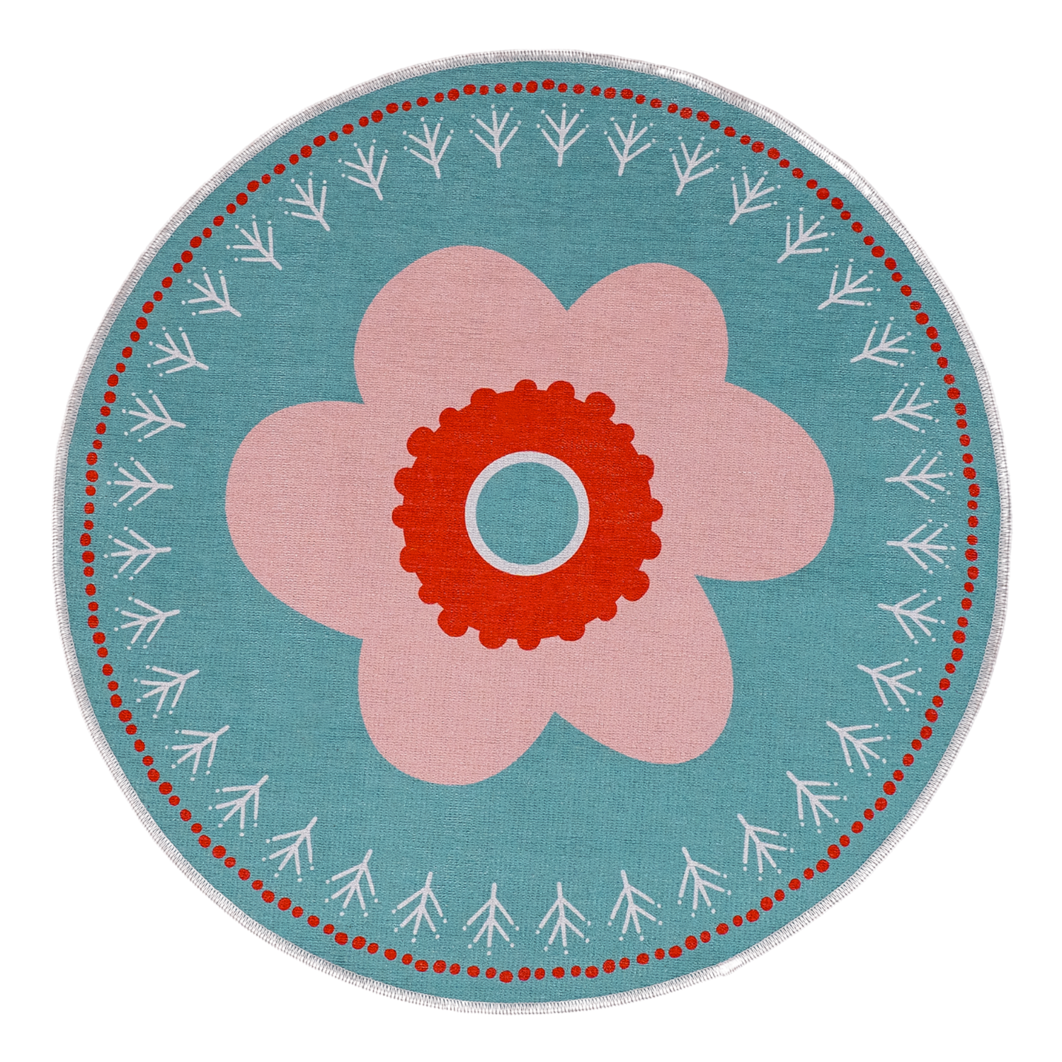 Amulet Flower Mint Yeşili Yıkanabilir Yuvarlak Çocuk Halısı - 120Cm