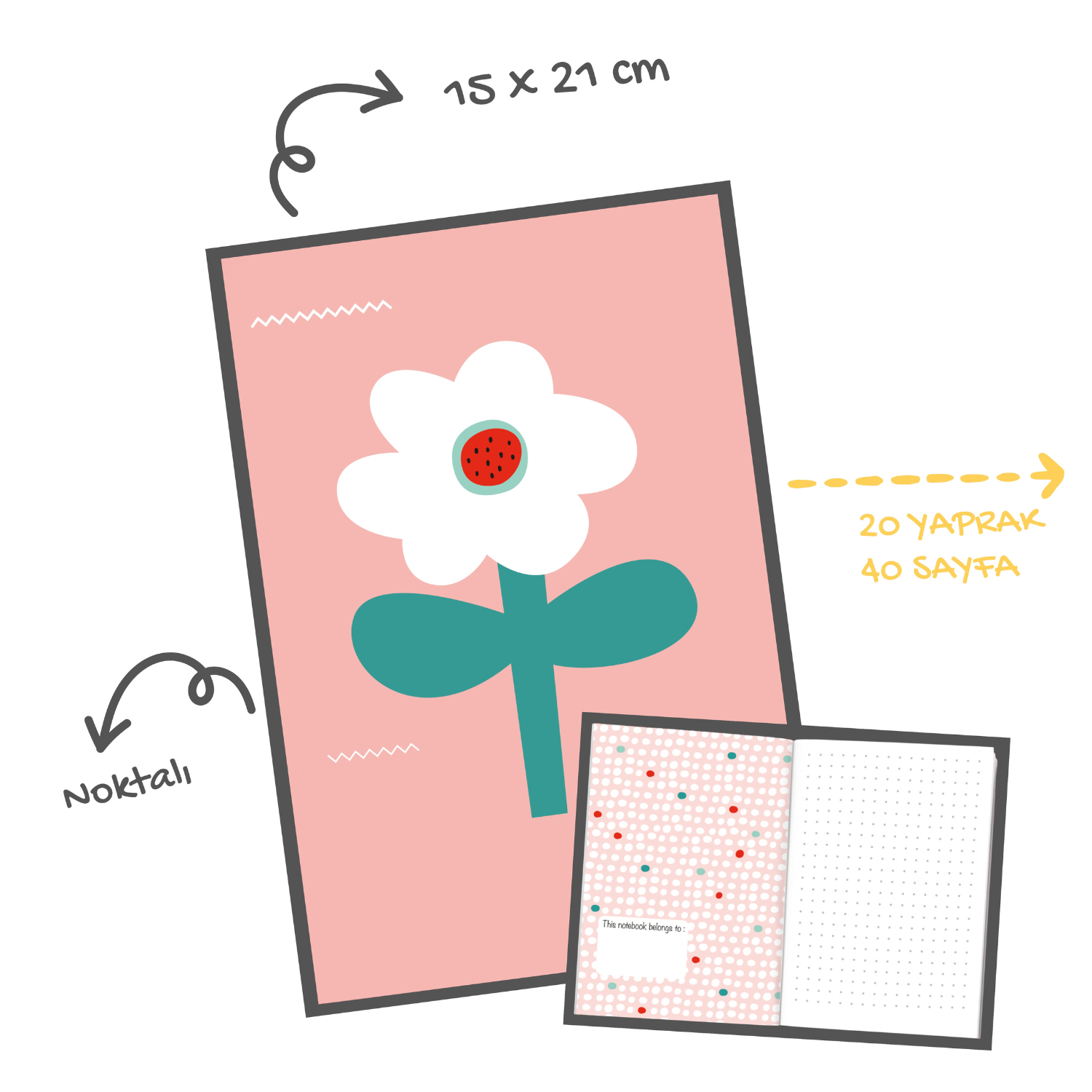 Big Flower Defter Ve Notluk Seti , Pembe