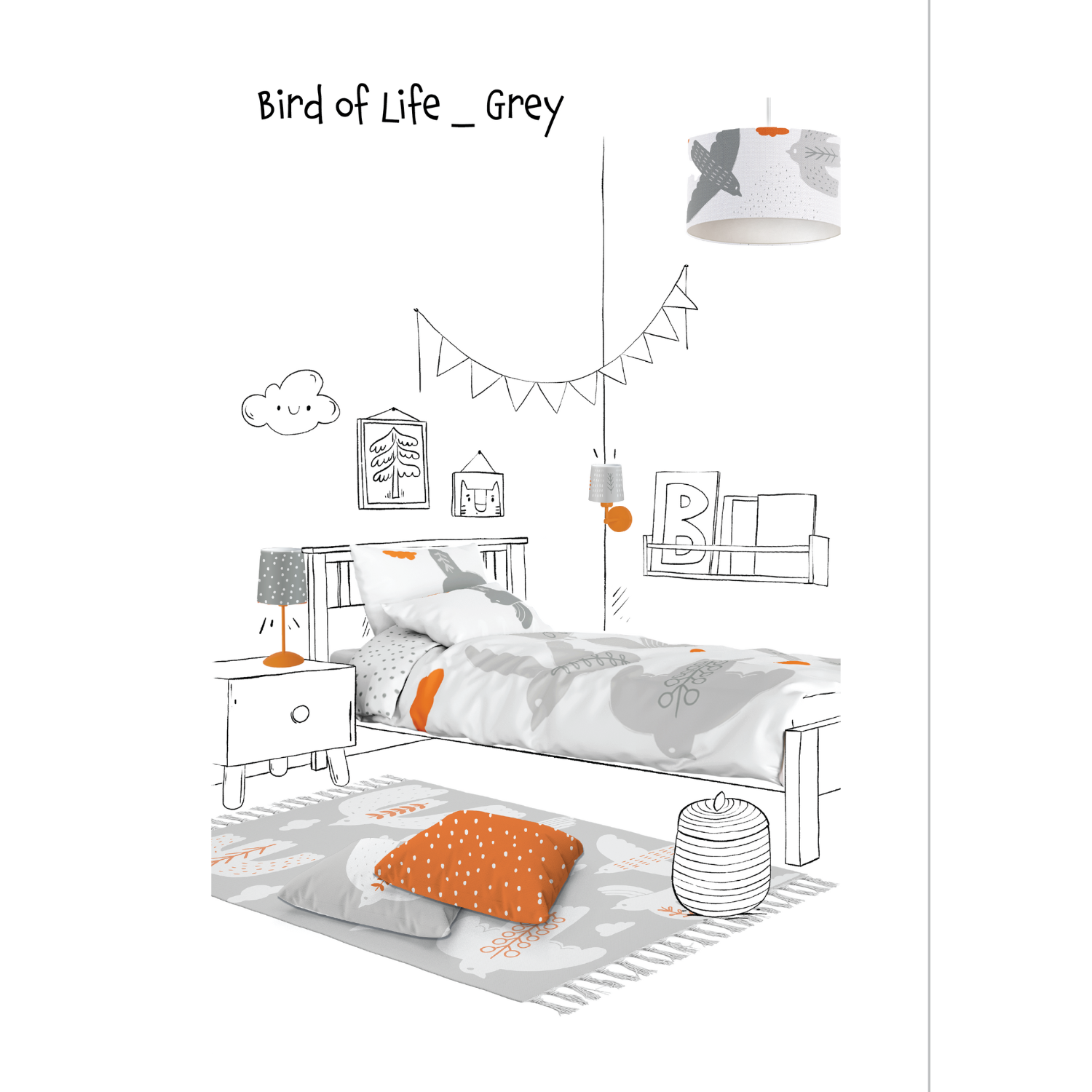 Bird Of Life Çift Taraflı Pamuk Saten Gri Çocuk Nevresim Seti 140X200Cm