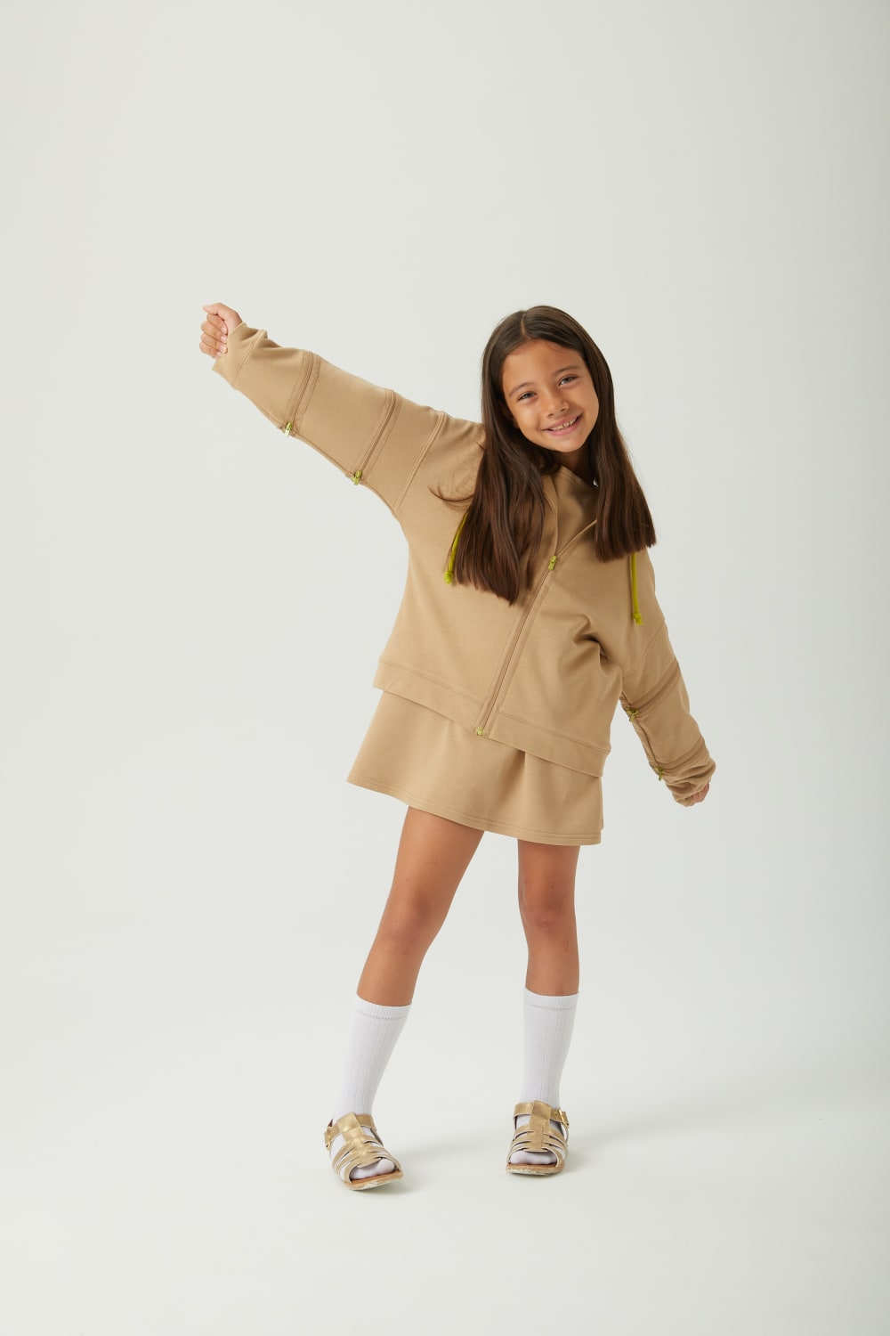 JayJayJumpie-3'ü Bir Arada Dönüşebilir Hoodie Çıkarılabilir Dirsek Parçalı Kapüşonlu Çocuk Sweatshirt | Bej-Sweatshirts & Hoodies-9-Milagron.com