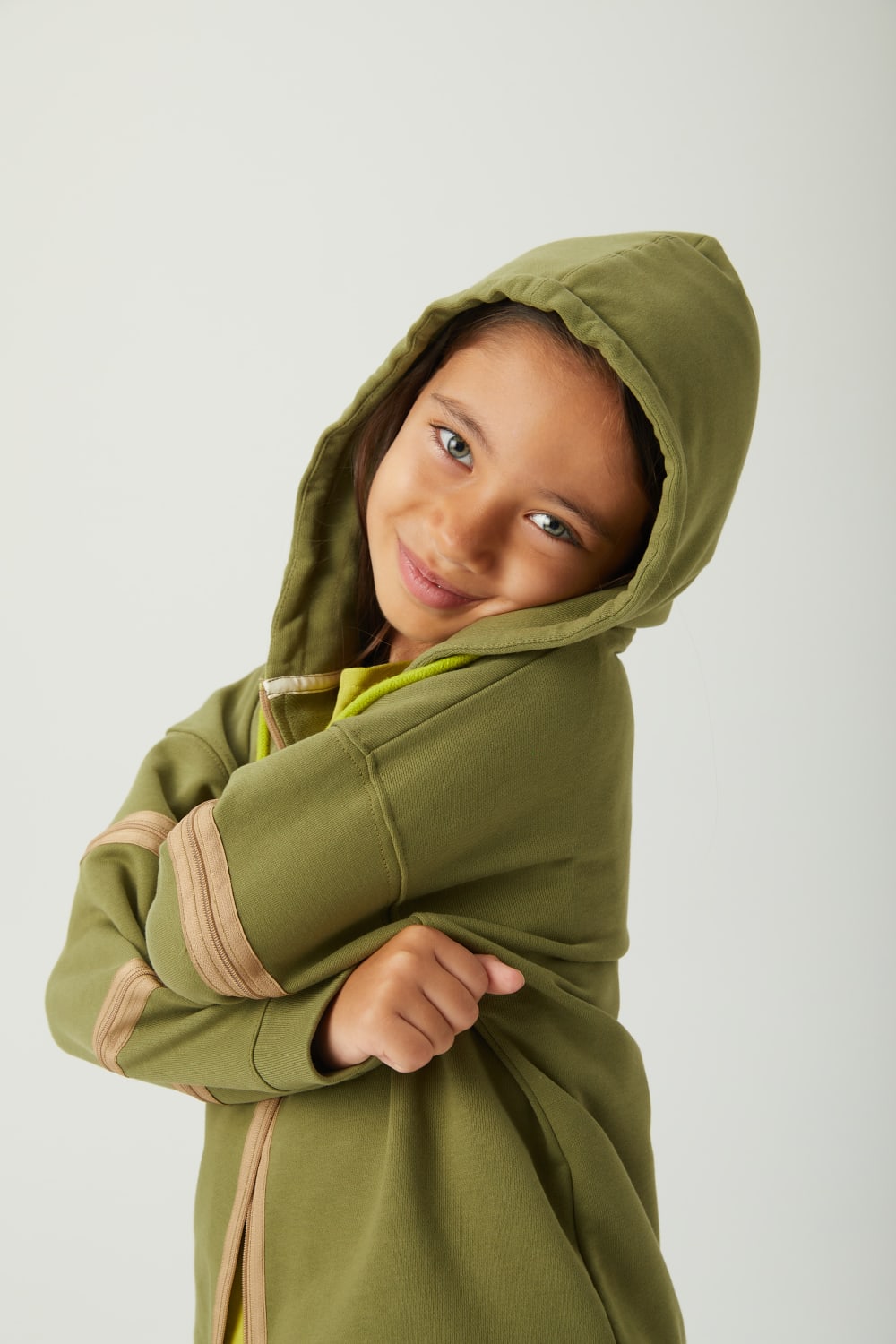 JayJayJumpie-3'ü Bir Arada Dönüşebilir Hoodie Çıkarılabilir Dirsek Parçalı Kapüşonlu Çocuk Sweatshirt | Haki-Sweatshirts & Hoodies-4-Milagron.com