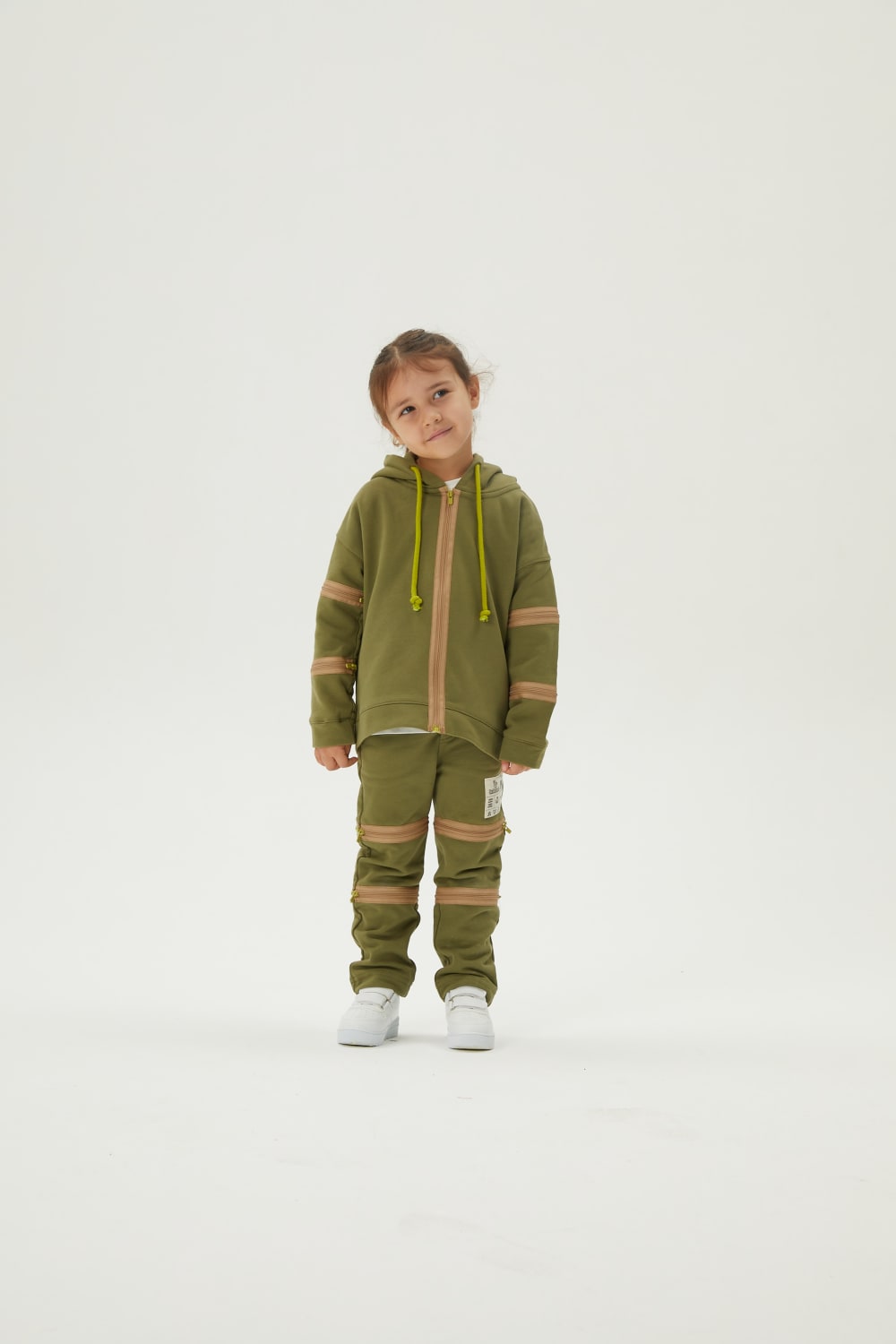 JayJayJumpie-3'ü Bir Arada Dönüşebilir Hoodie Çıkarılabilir Dirsek Parçalı Kapüşonlu Çocuk Sweatshirt | Haki-Sweatshirts & Hoodies-5-Milagron.com