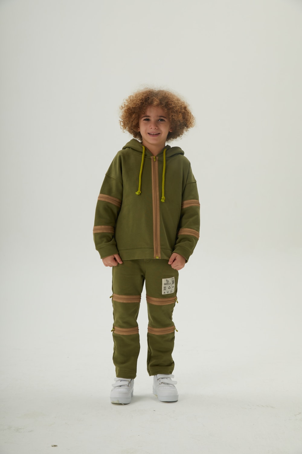 JayJayJumpie-3'ü Bir Arada Dönüşebilir Hoodie Çıkarılabilir Dirsek Parçalı Kapüşonlu Çocuk Sweatshirt | Haki-Sweatshirts & Hoodies-6-Milagron.com