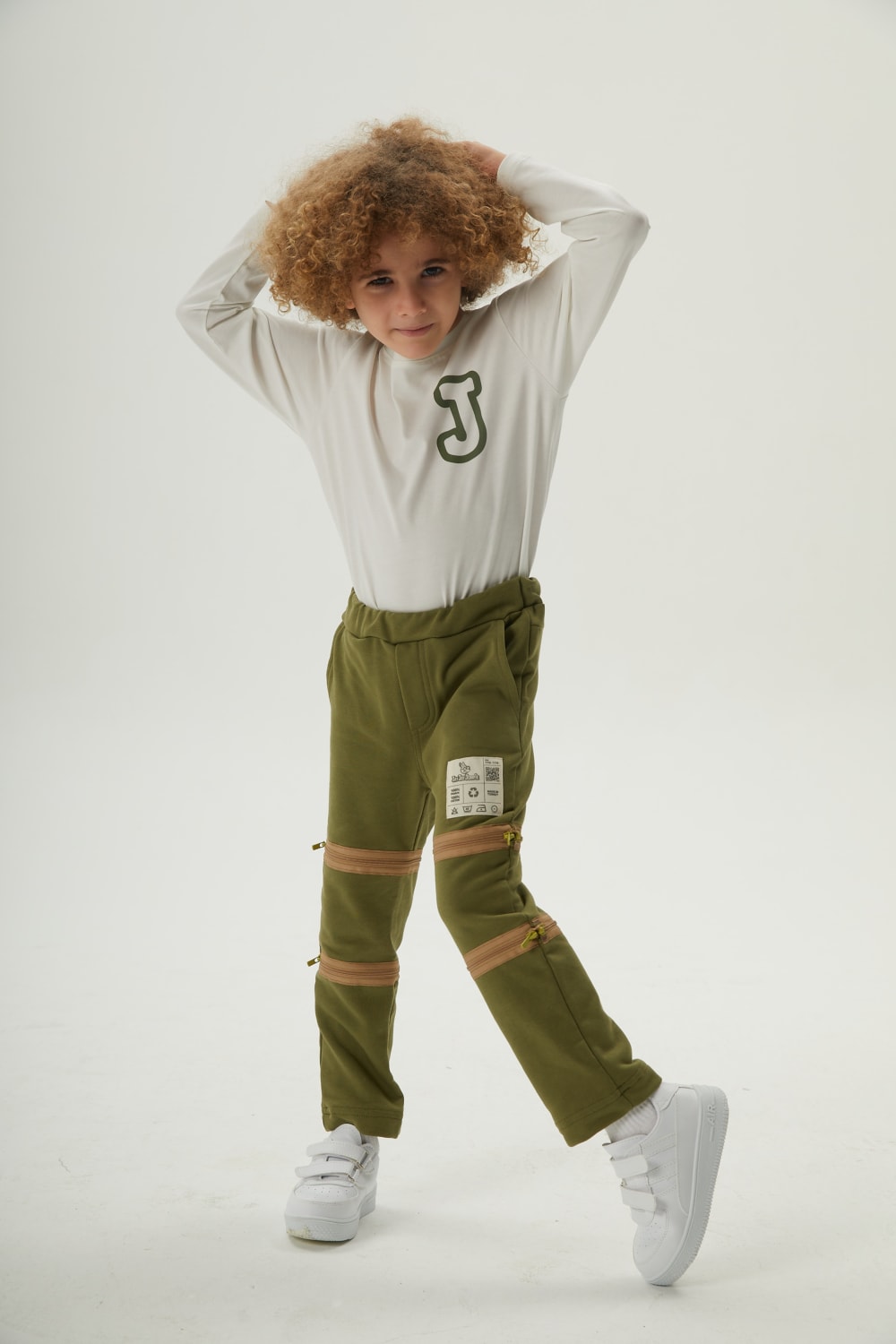 JayJayJumpie-3'ü Bir Arada Dönüşebilir Joggers Çıkarılabilir Diz Parçalı Çocuk Pantolon | Haki-Pantolon-7-Milagron.com