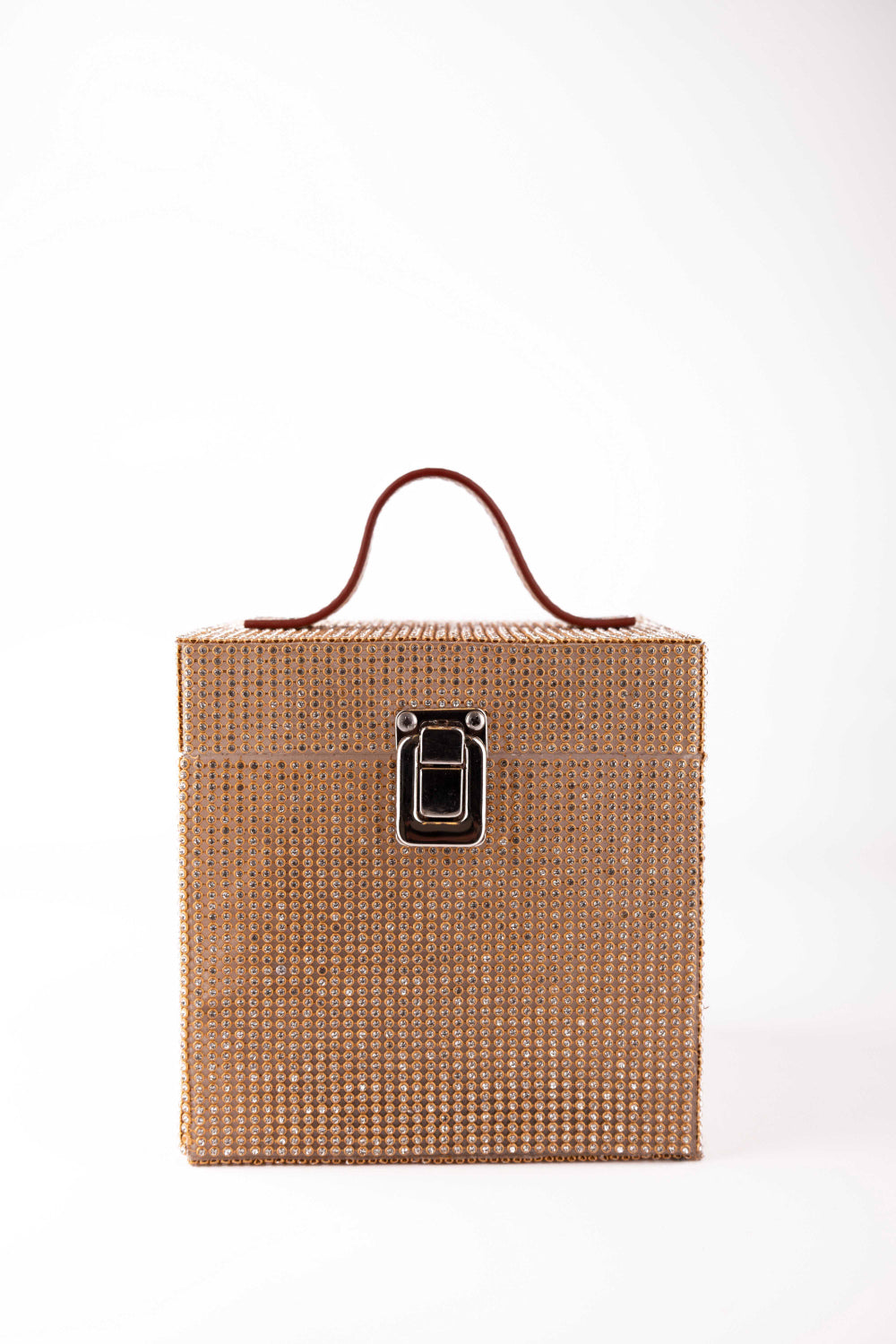 Jeloux-Gold Crystal Akrilik Kristal Taşlı Makyaj Çantası 15cm X 15cm X 15cm-El Çantası-1-Milagron.com