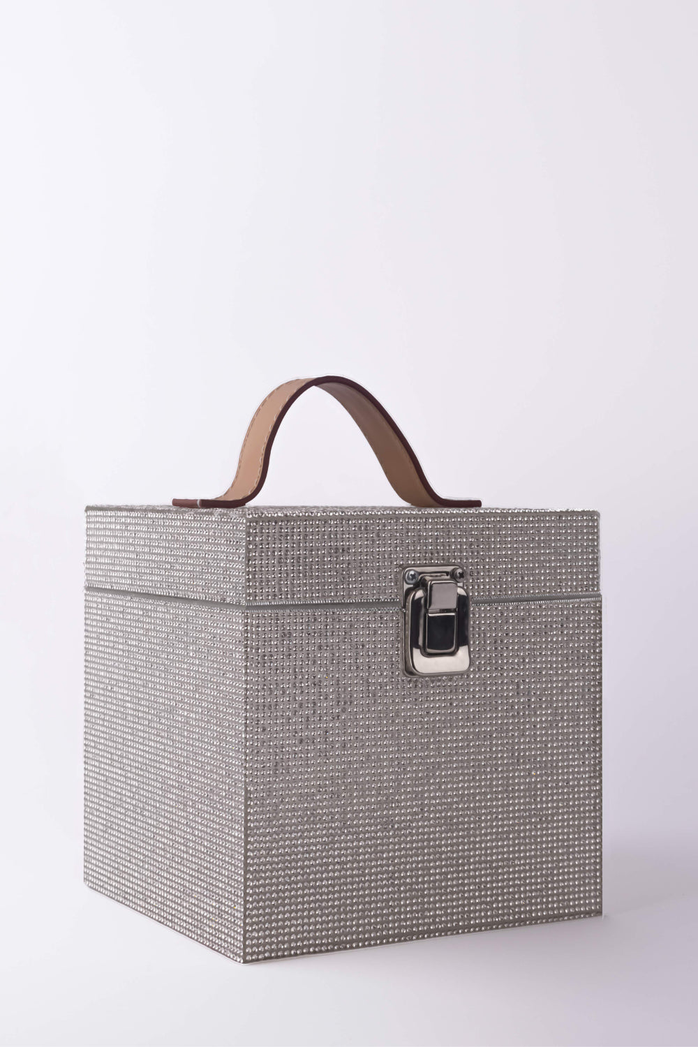 Jeloux-Silver Crystal Akrilik Kristal Taşlı Makyaj Çantası 15cm X 15cm X 15cm-El Çantası-2-Milagron.com