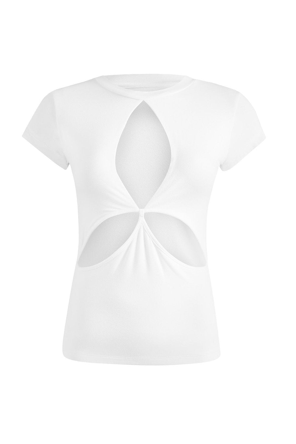 Jendue-Cutout Detailed White Basic T-shirt-T-Shirts-3-Milagron.com
