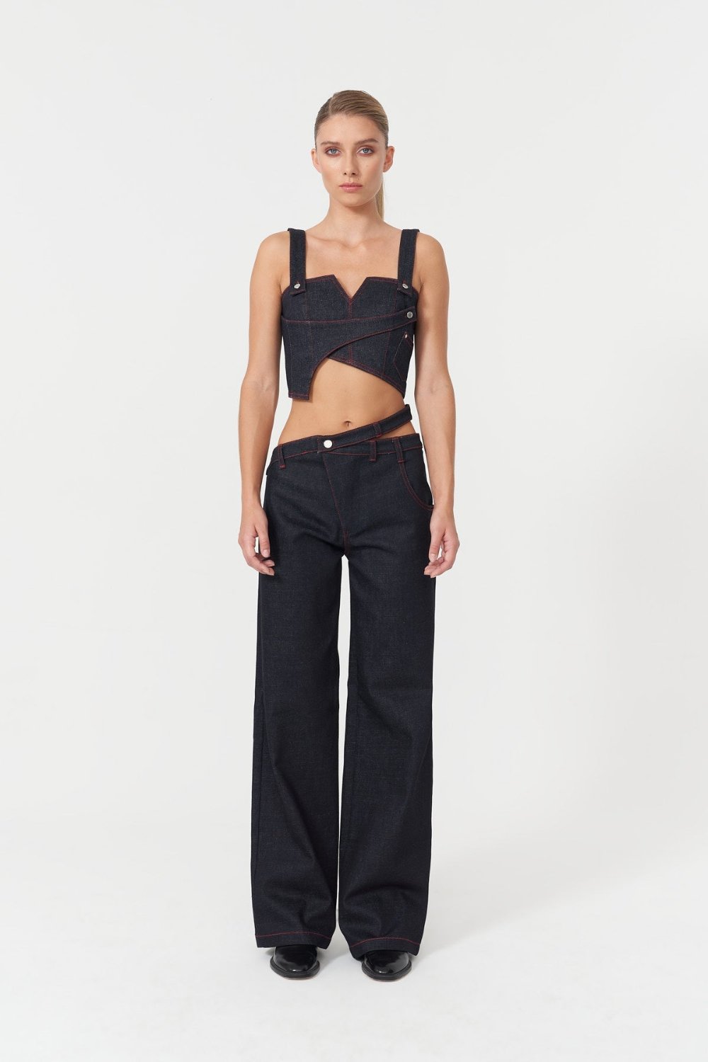 Jendue-Davidson Asymmetric Belt Pants-Kot Pantolon-1-Milagron.com