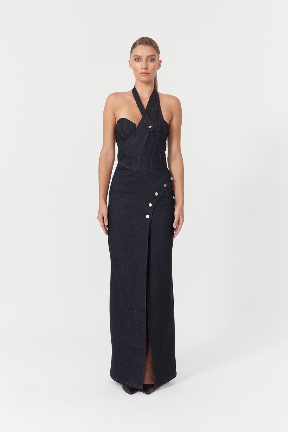 Jendue-Davidson Cross Neck Maxi Dress-Elbise-1-Milagron.com