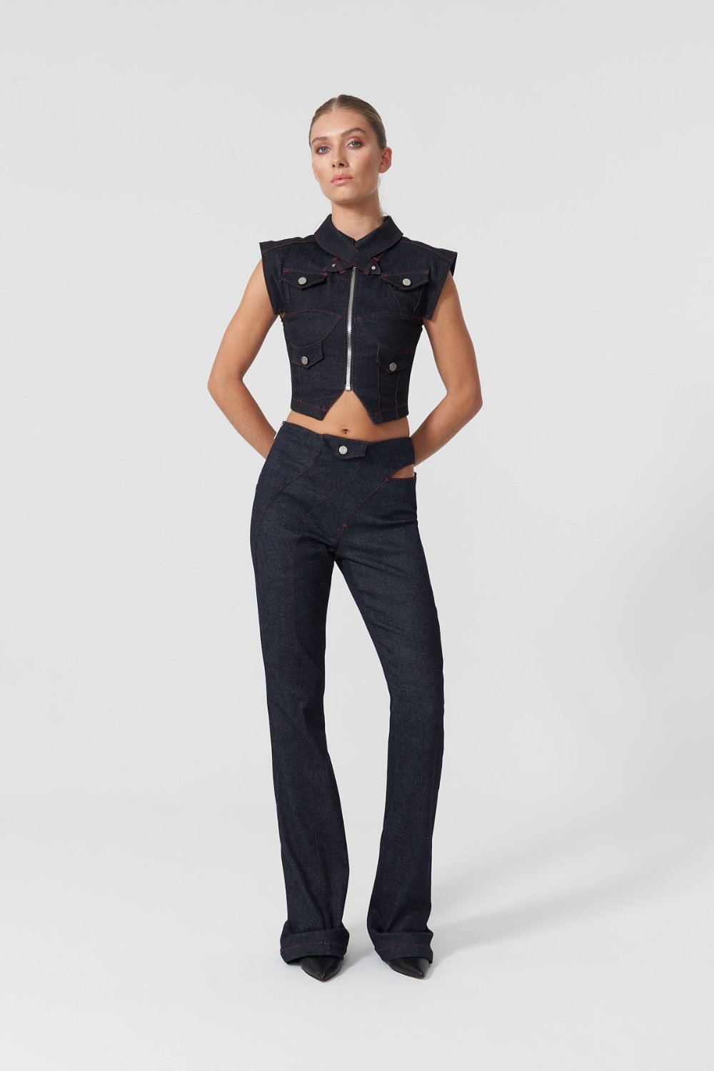 Jendue-Davidson Cut Out Wide Leg Pants-Kot Pantolon-1-Milagron.com