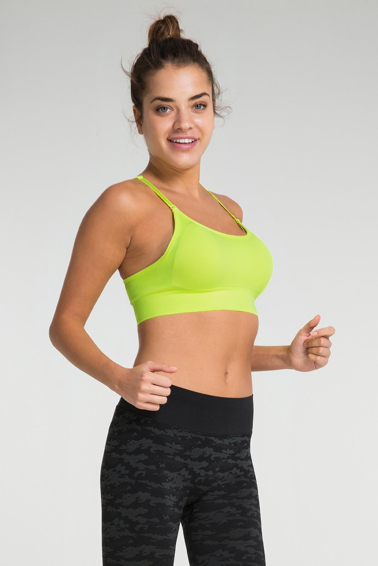 Jerf-Bluff Ayarlanabilir Askılı Kaplı Sporcu Sütyeni Neon Sarı-Spor Sütyeni-3-Milagron.com