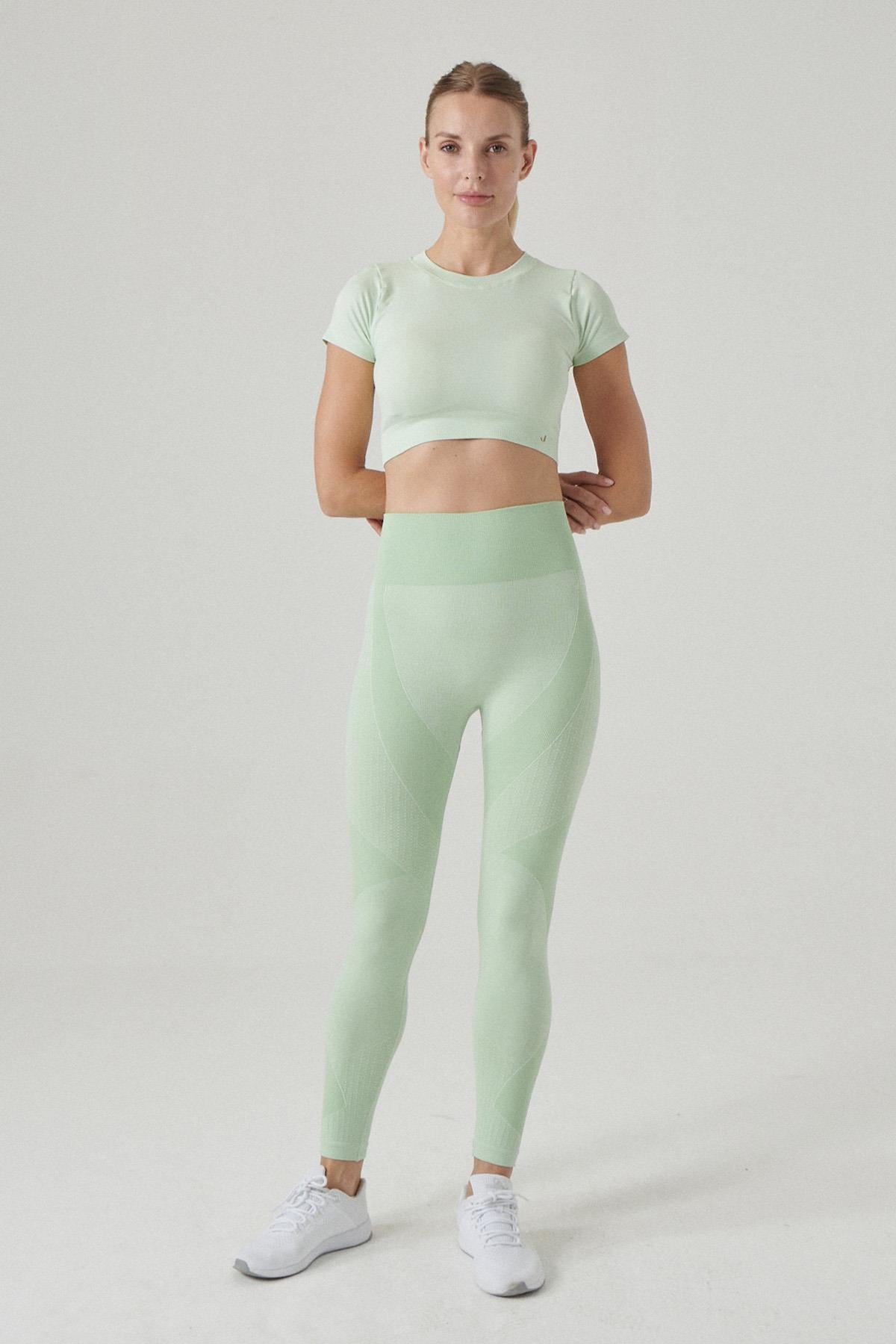 Jerf-Bonita Desen Detaylı Şekillendirici Tayt Yeşil-Tayt-1-Milagron.com