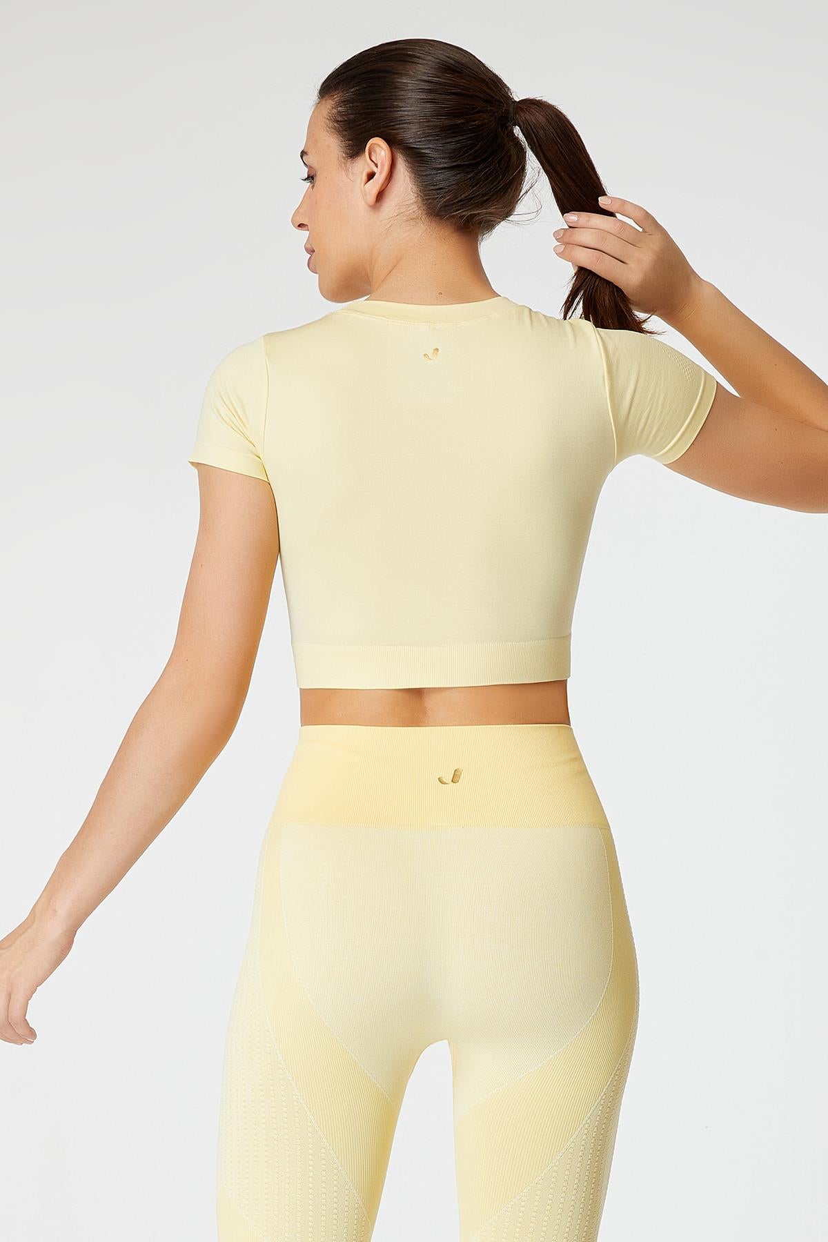Jerf-Captiva Yumuşak Dokulu & Esnek Crop Top Sarı-Crop Top-3-Milagron.com