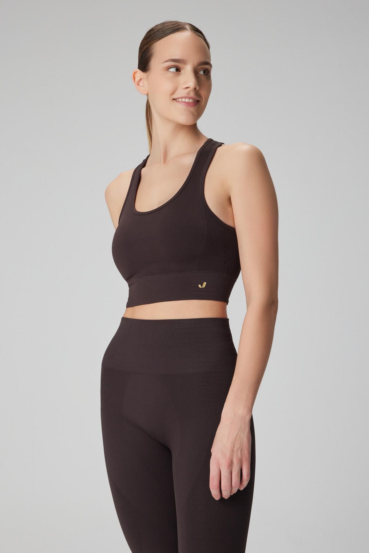 Jerf-Gela Çift Katlı Kompress Sport Bra Acı Kahve-Spor Sütyeni-2-Milagron.com