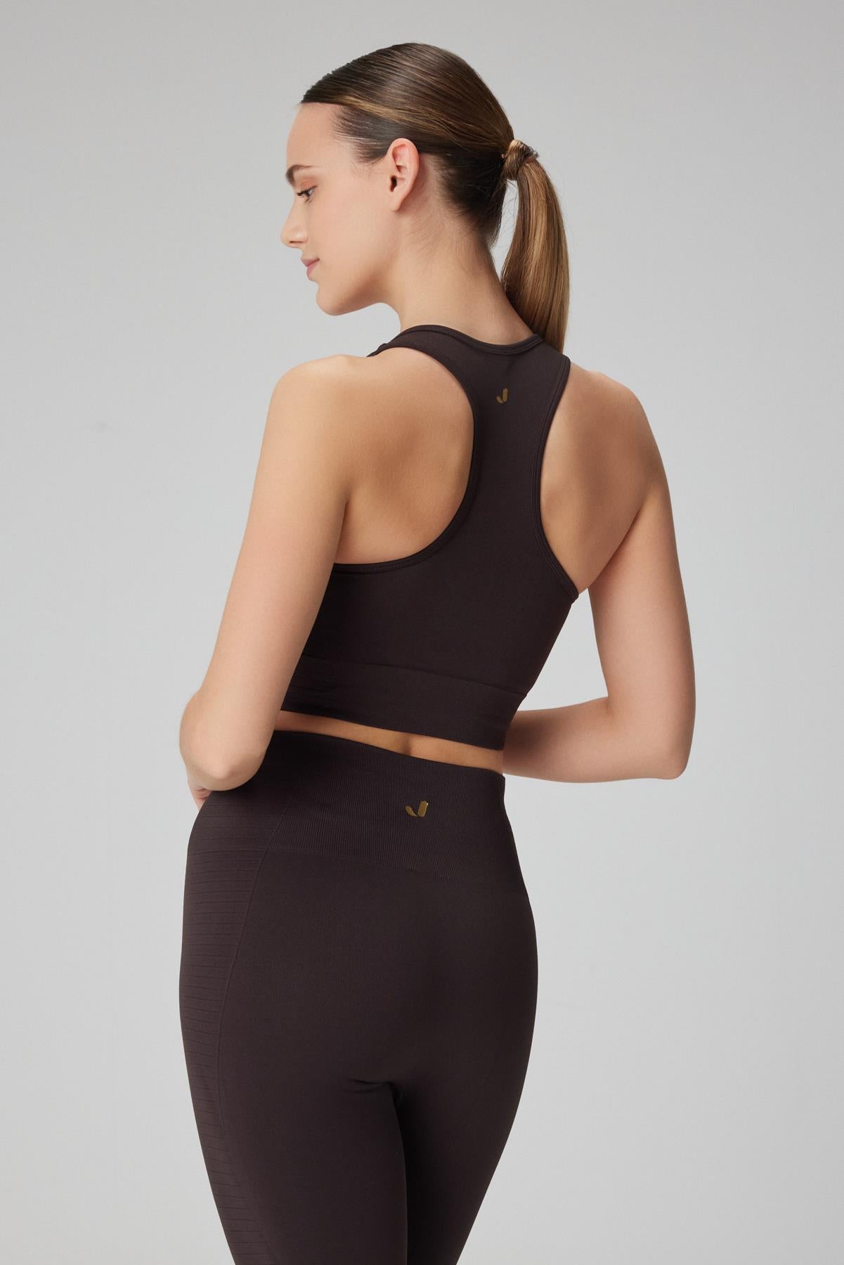 Jerf-Gela Çift Katlı Kompress Sport Bra Acı Kahve-Spor Sütyeni-3-Milagron.com