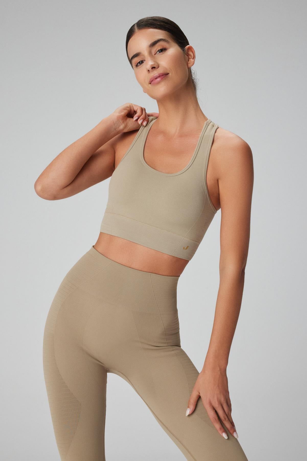 Jerf-Gela Çift Katlı Kompress Sport Bra Haki-Spor Sütyeni-3-Milagron.com