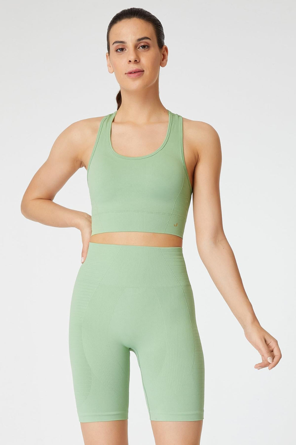 Jerf-Gela çift Katlı Kompress Sport Bra Pastel Yeşil-Spor Sütyeni-2-Milagron.com