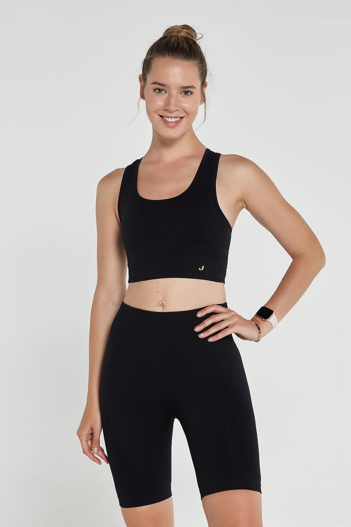 Jerf-Gela Çift Katlı Kompress Sport Bra Siyah-Spor Sütyeni-3-Milagron.com