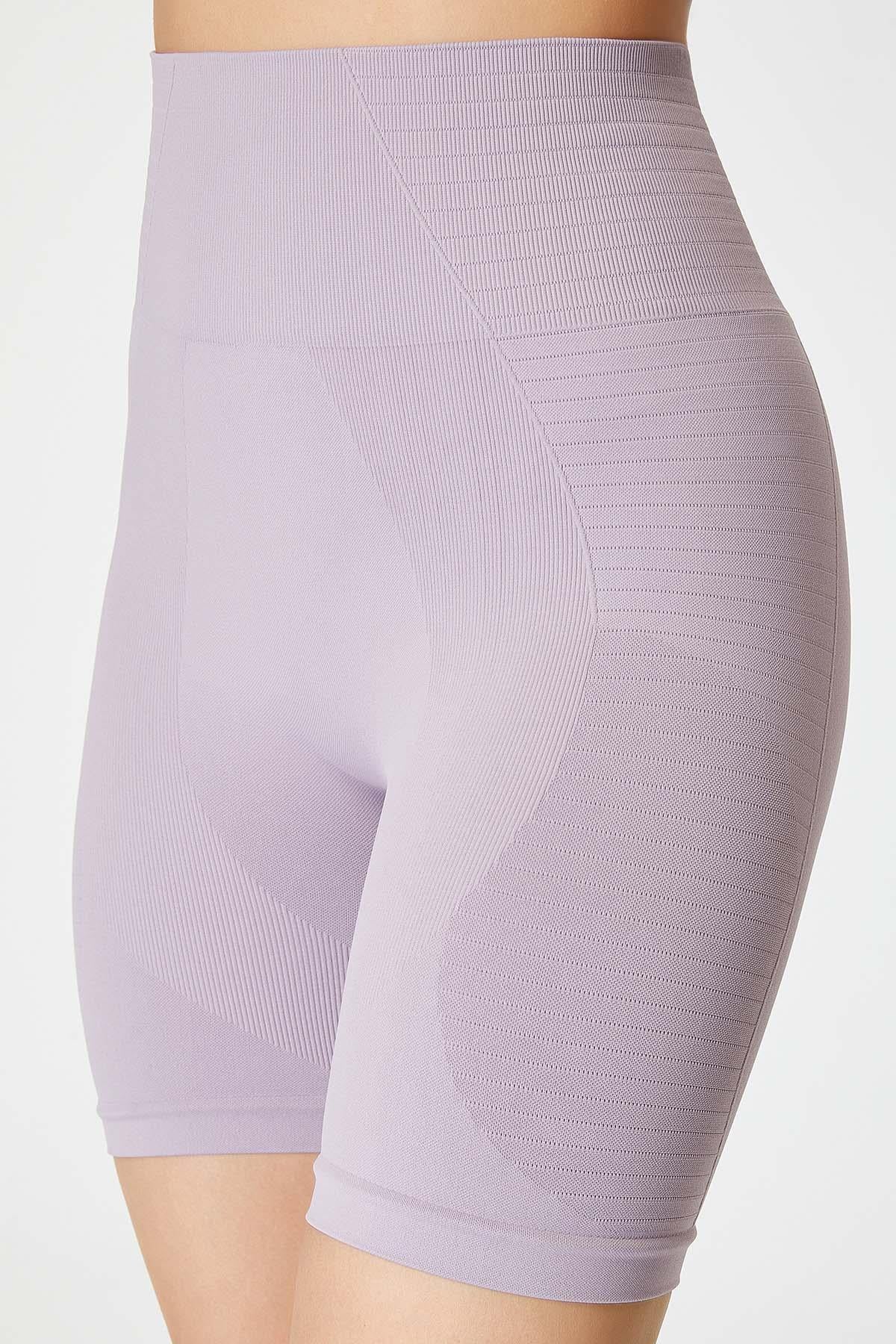 Jerf-Gela Şekillendirici Sport Biker Tayt Pastel Mor-Tayt-2-Milagron.com