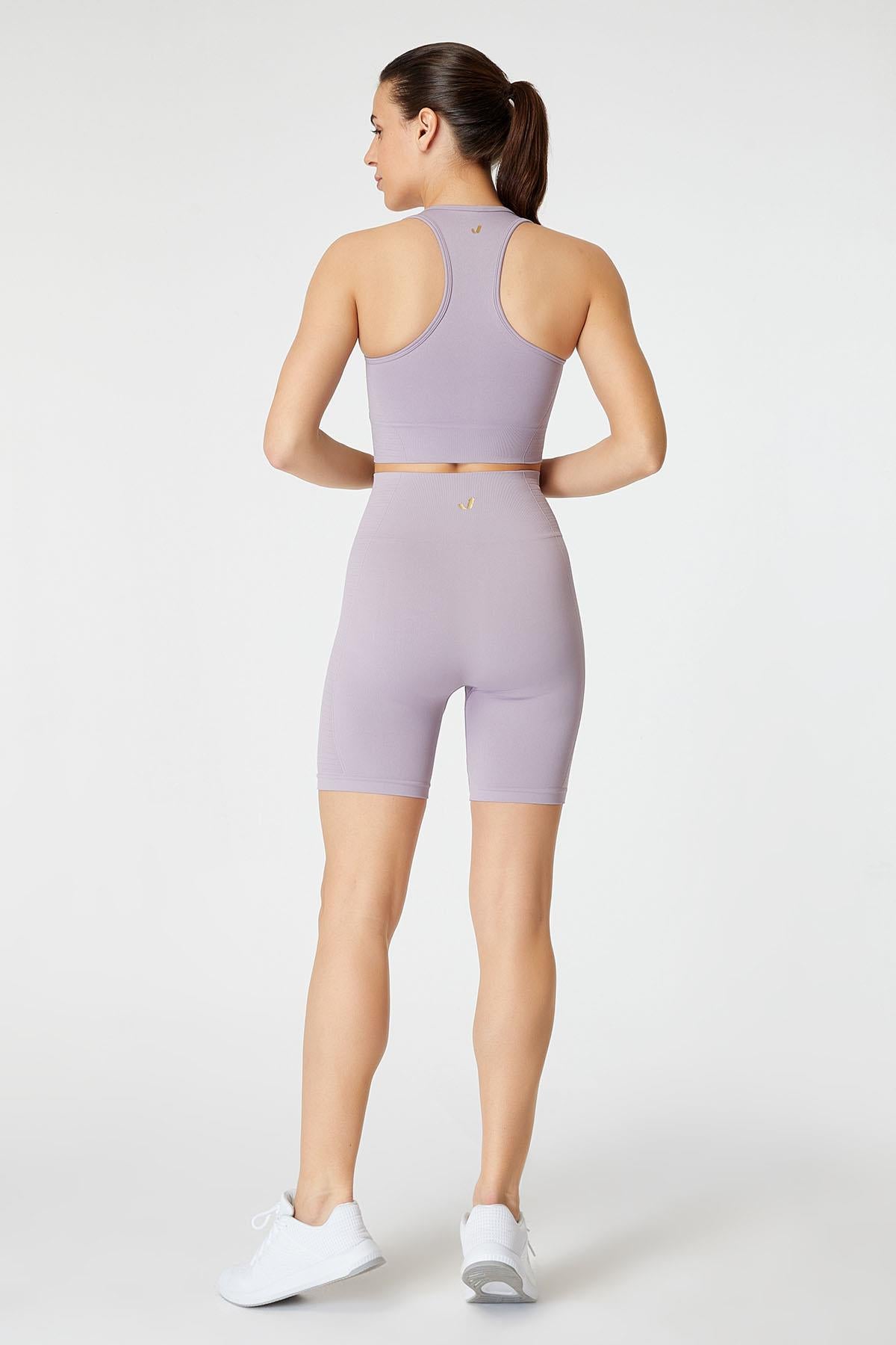 Jerf-Gela Şekillendirici Sport Biker Tayt Pastel Mor-Tayt-3-Milagron.com