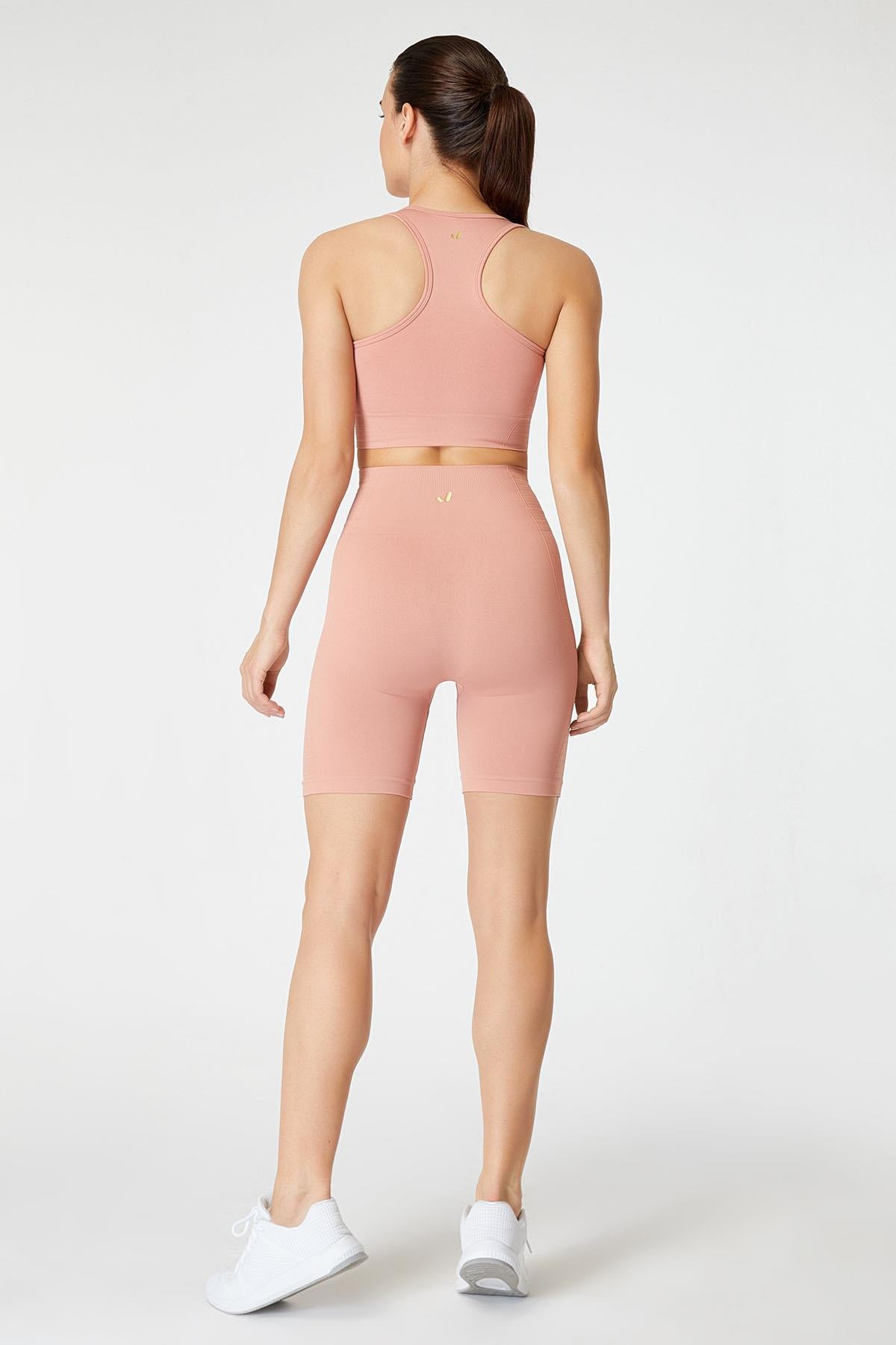 Jerf-Gela Şekillendirici Sport Biker Tayt Pastel Pembe-Tayt-3-Milagron.com