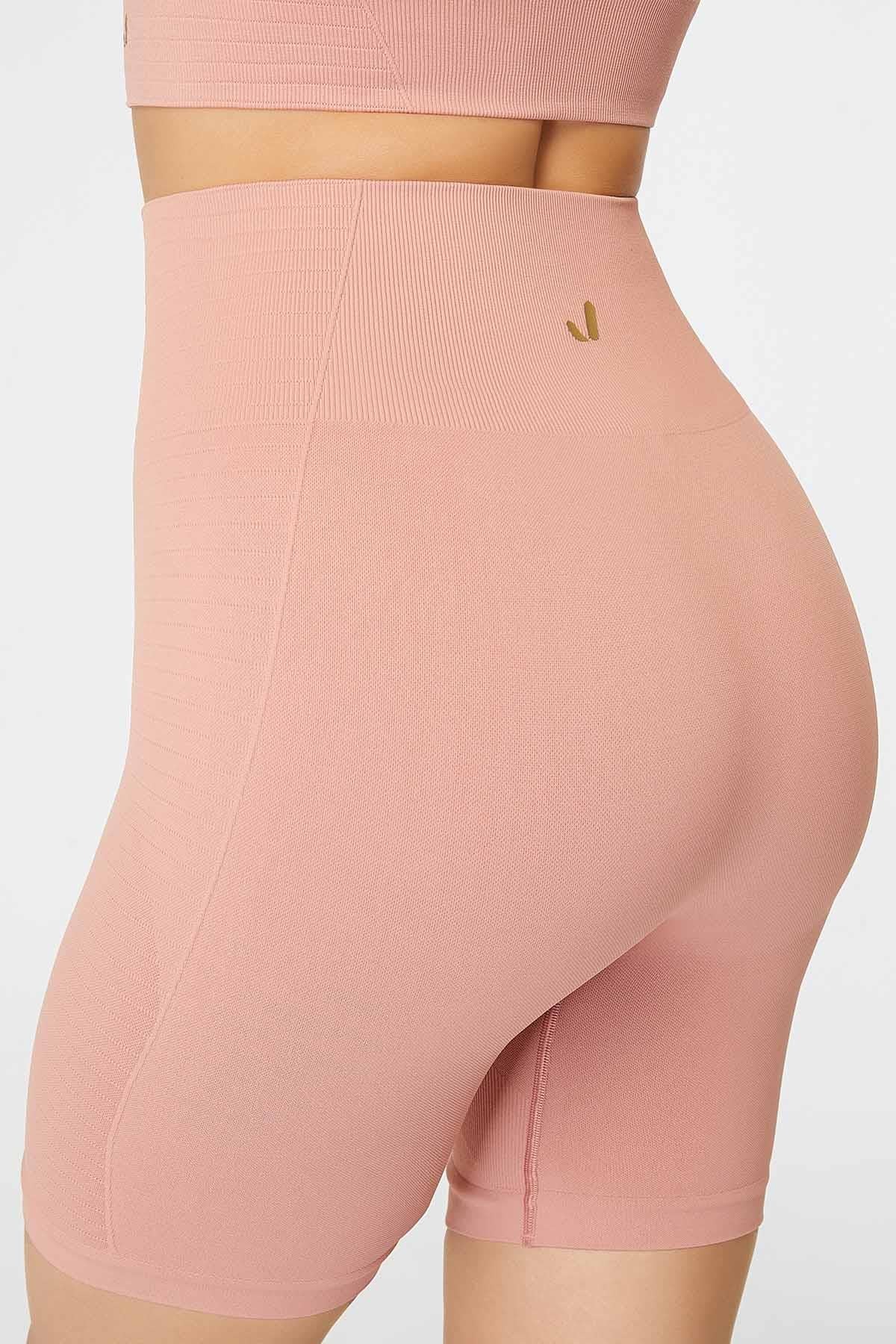 Jerf-Gela Şekillendirici Sport Biker Tayt Pastel Pembe-Tayt-4-Milagron.com