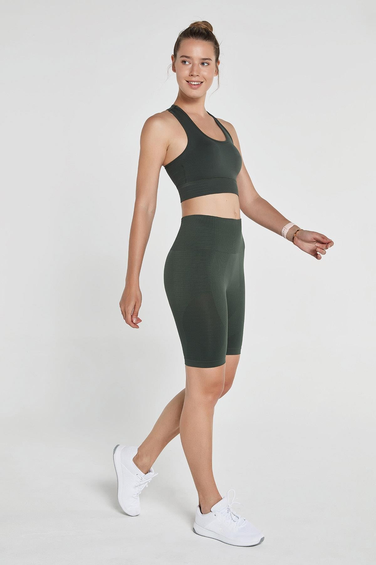 Jerf-Gela Şekillendirici Sport Biker Tayt Yeşil-Tayt-2-Milagron.com