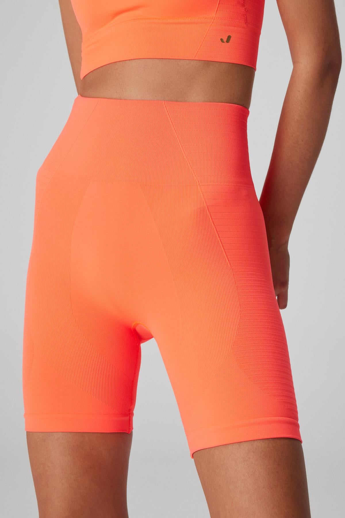 Jerf-Gela Yüksek Bel Biker Şort (12cm) Neon Mercan-Tayt-2-Milagron.com