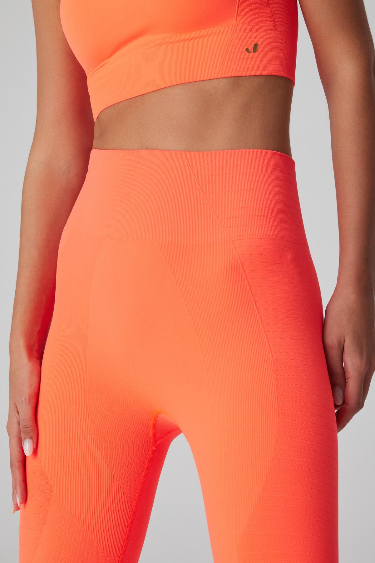 Jerf-Gela Yüksek Bel, Esnek Ve Toparlayıcı Spor Tayt Neon Mercan-Tayt-2-Milagron.com