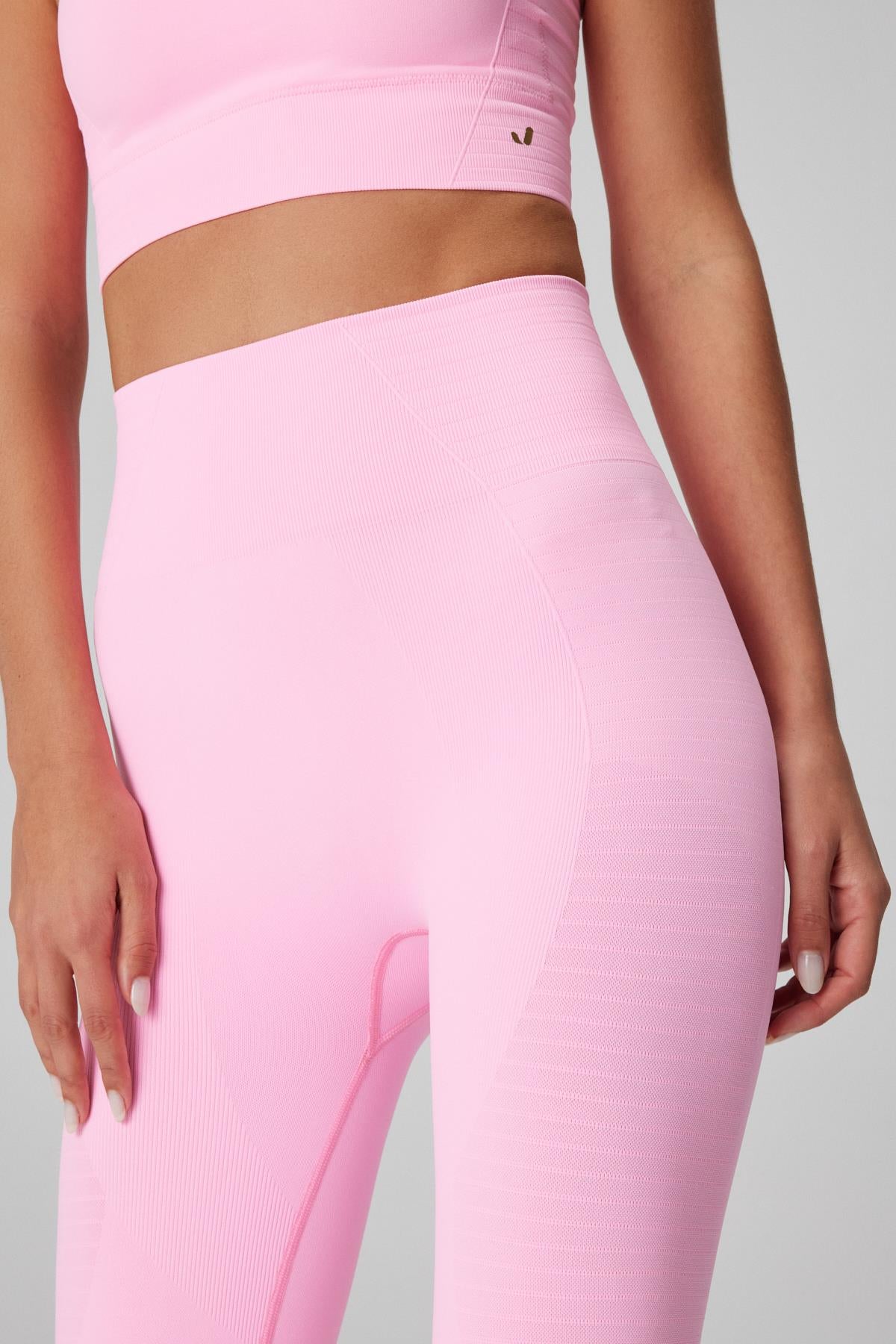 Jerf-Gela Yüksek Bel, Esnek Ve Toparlayıcı Spor Tayt Neon Pembe-Tayt-2-Milagron.com