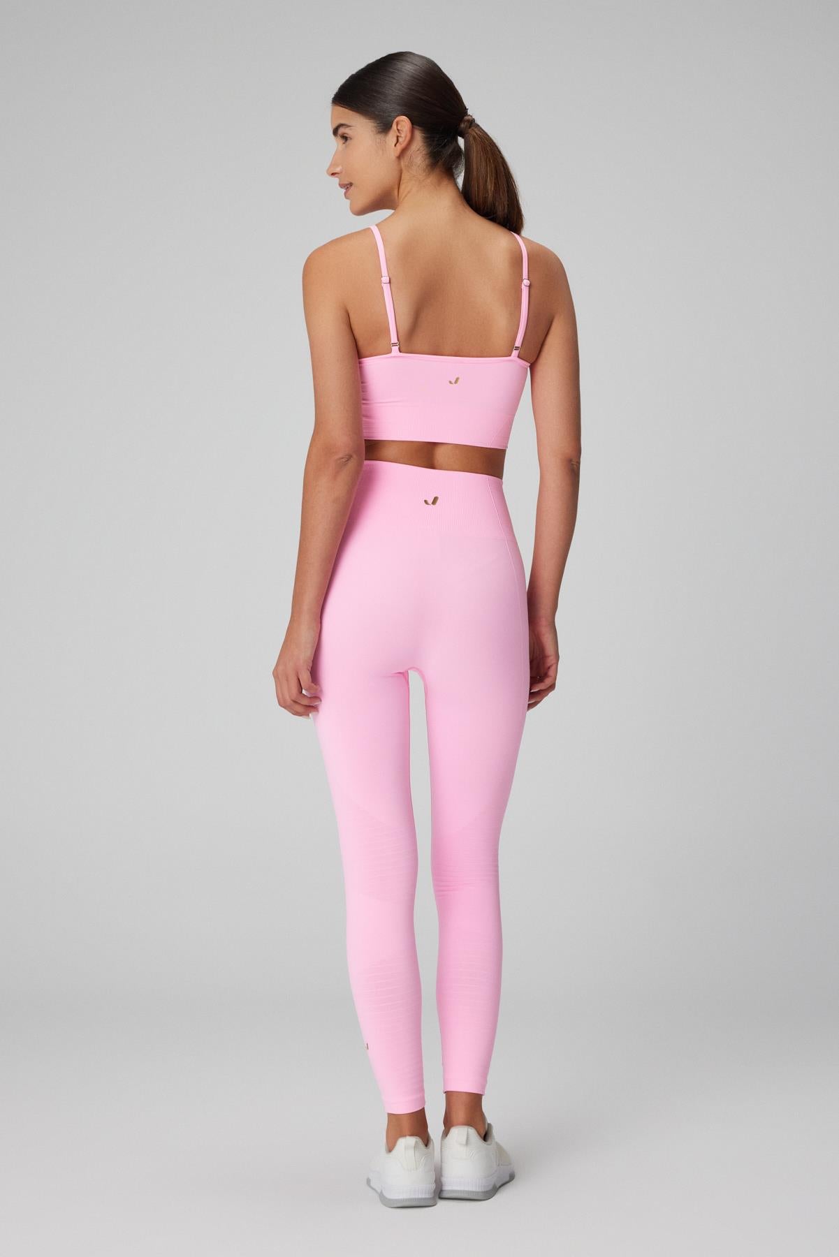 Jerf-Gela Yüksek Bel, Esnek Ve Toparlayıcı Spor Tayt Neon Pembe-Tayt-4-Milagron.com